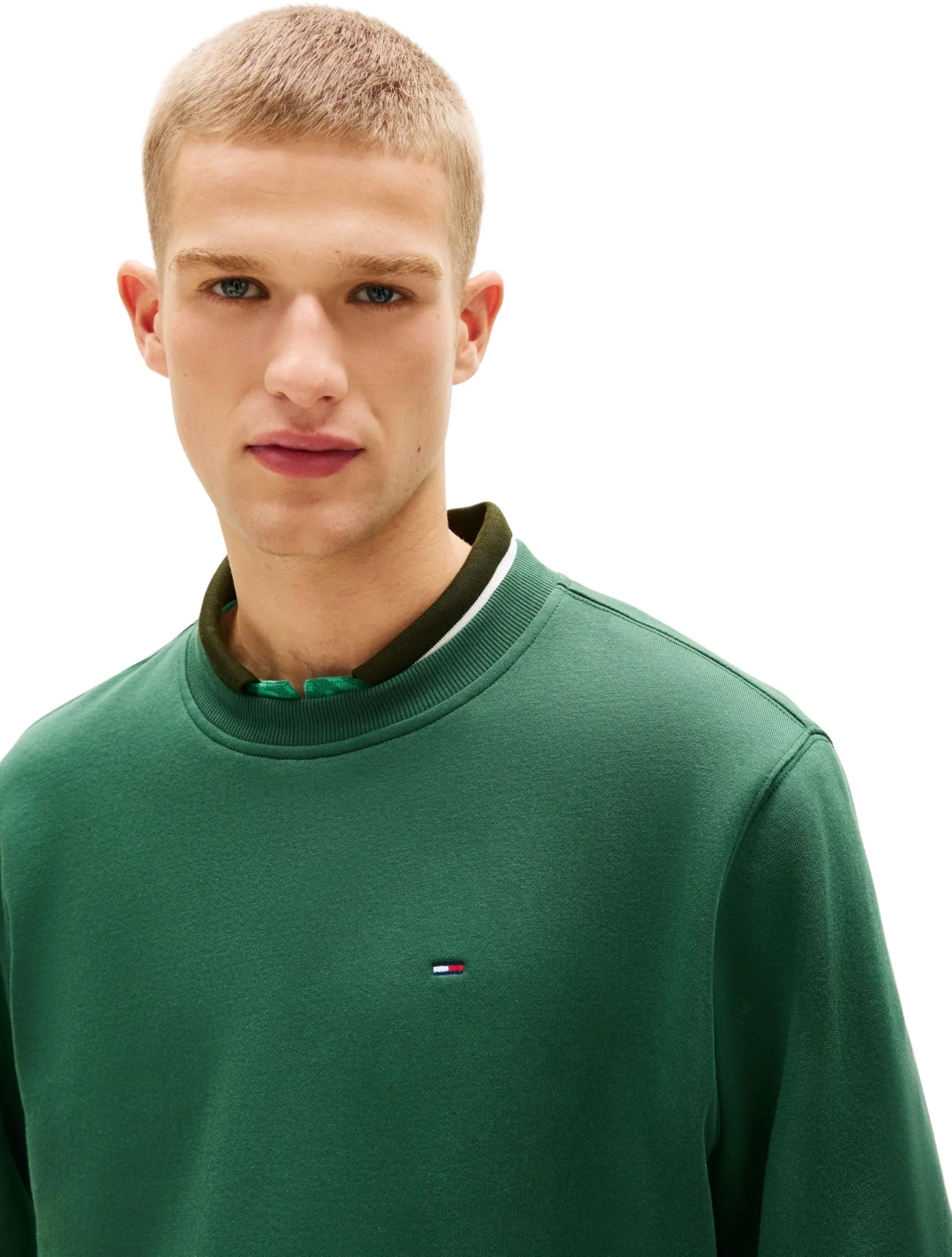 Tommy Jeans Uomo Felpa Regular Fit Flag Fleece Scollo Rotondo, Multicolore (Shadow Pine), XXL - immagine 3