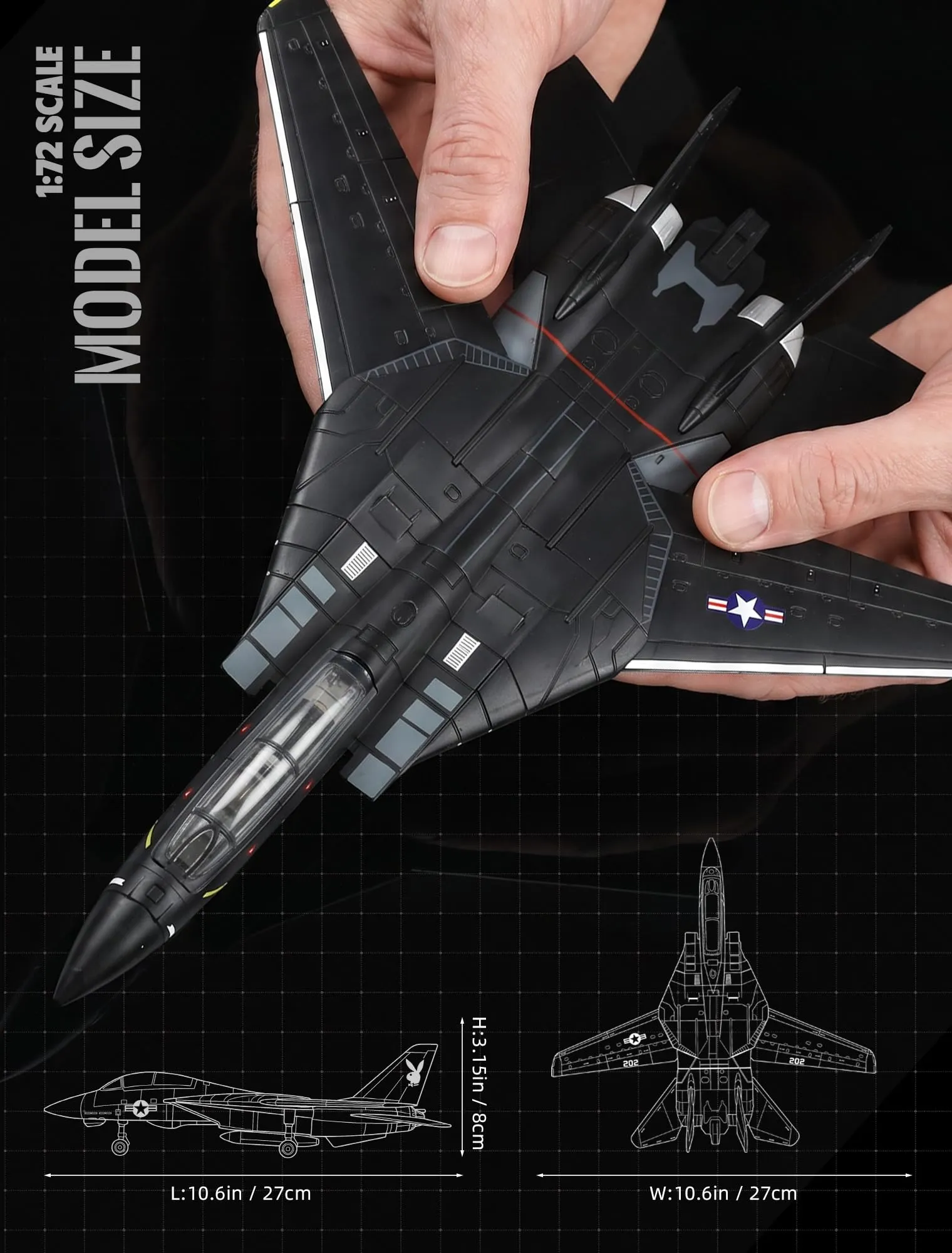 SEBUNAS 1:72 F-14 Tomcat Nero Jet da combattimento modello assemblabile - immagine 2