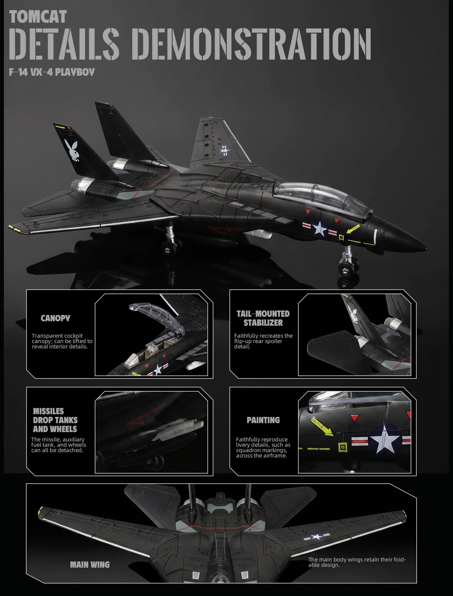 SEBUNAS 1:72 F-14 Tomcat Nero Jet da combattimento modello assemblabile - immagine 4