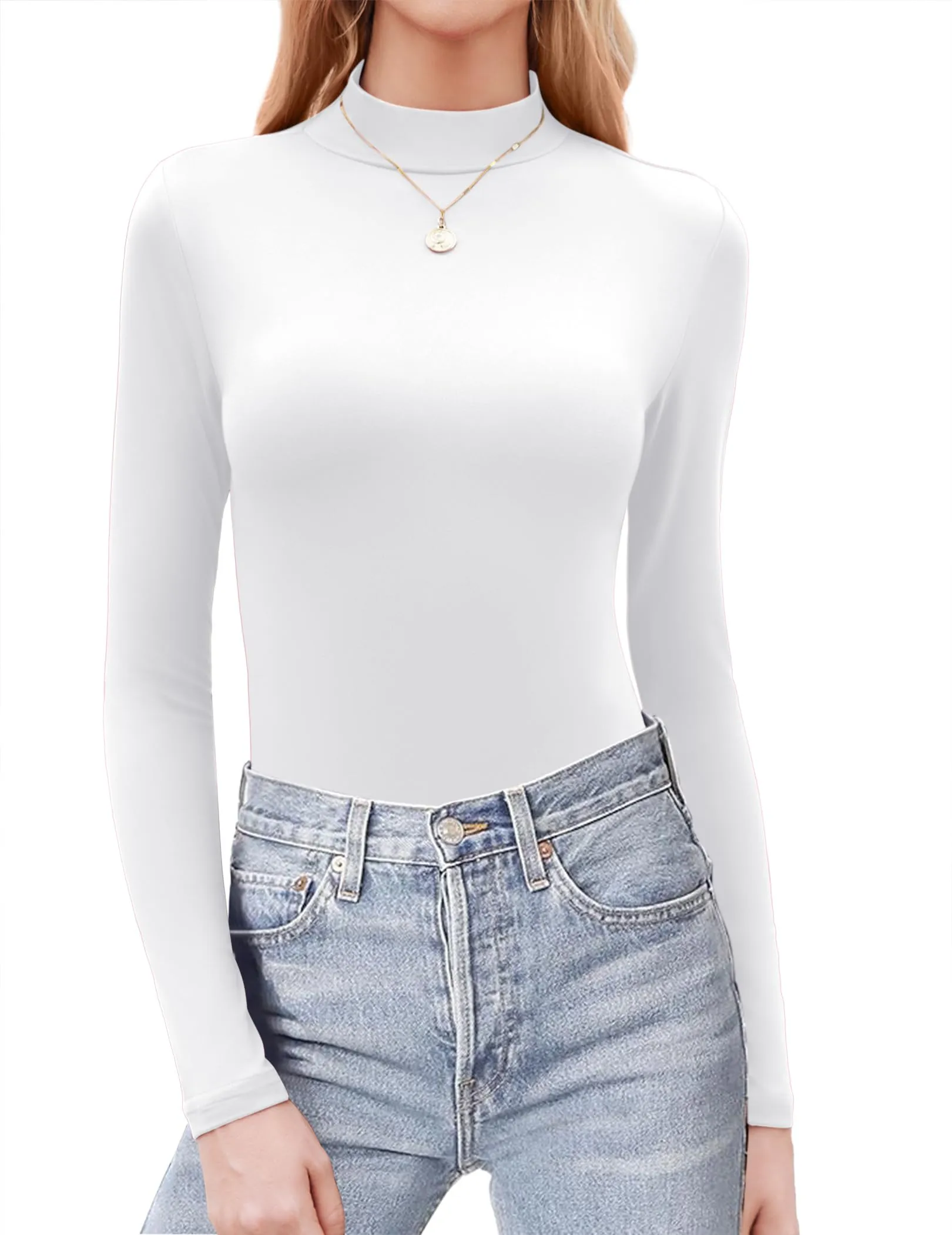 Zeagoo Maglie Termiche Donna Manica Lunga Maglietta Basic Tinta Unita Top Bianco M - immagine 1