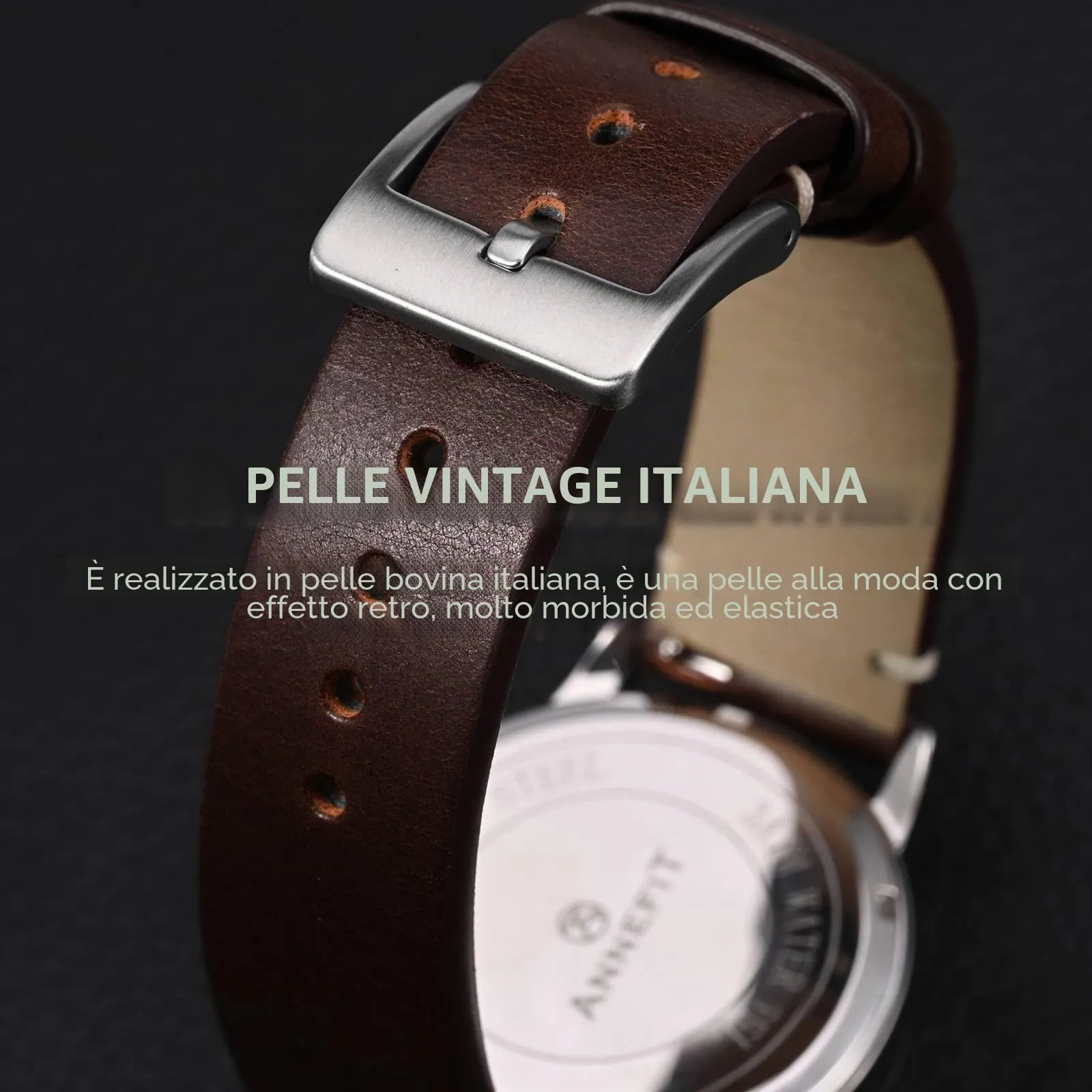 ANNEFIT Vintage Cinturino Orologio per Uomo Donna, Cinturini in Pelle Italiana, Sgancio Rapido, Larghezza della banda 22mm (Marrone Castagna) - immagine 3