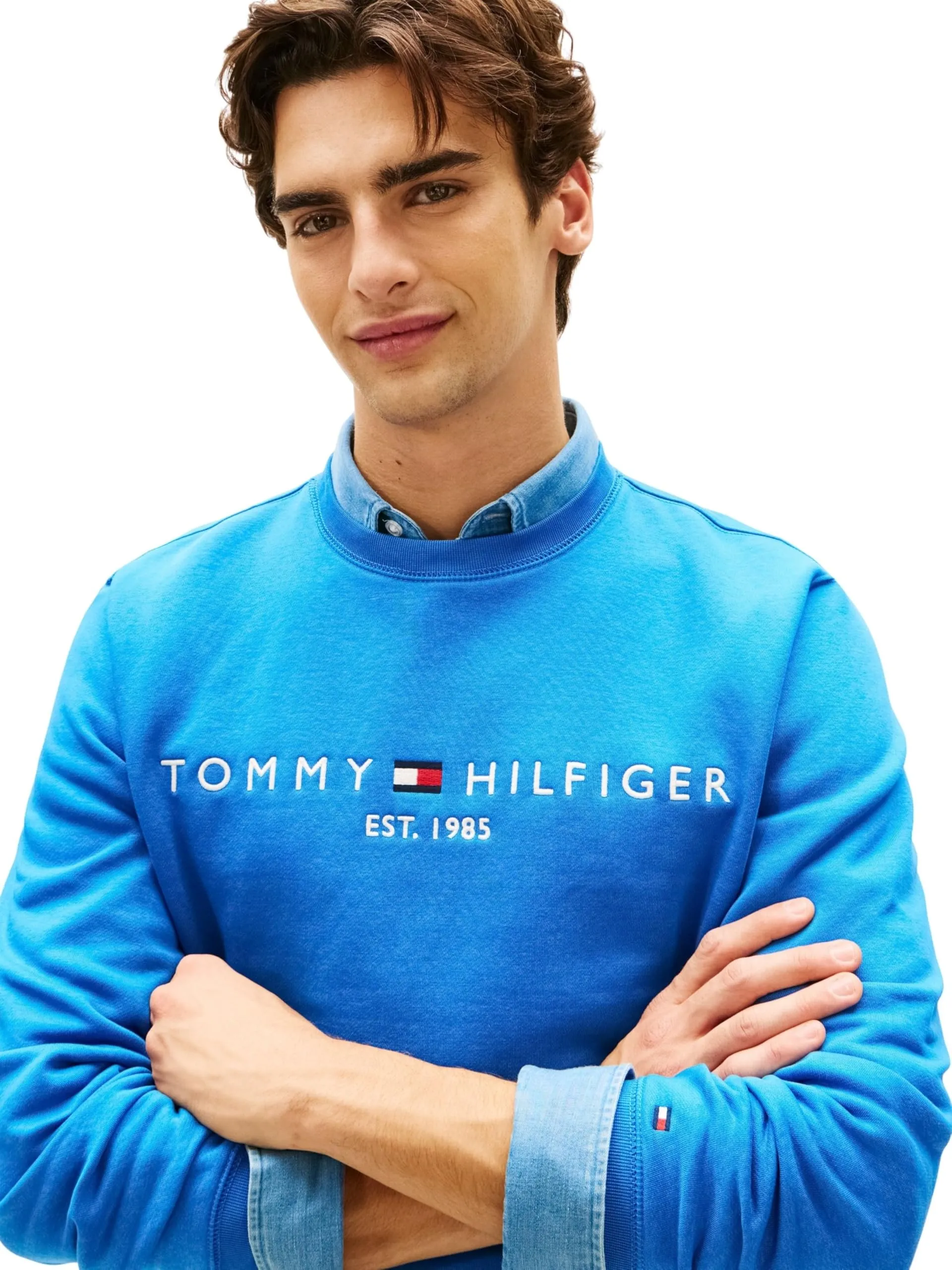 Tommy Hilfiger Uomo Felpa Logo Senza Cappuccio, Blu (Blue Orbit), L - immagine 4
