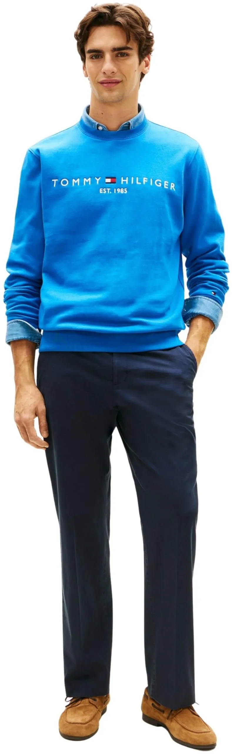 Tommy Hilfiger Uomo Felpa Logo Senza Cappuccio, Blu (Blue Orbit), L - immagine 5