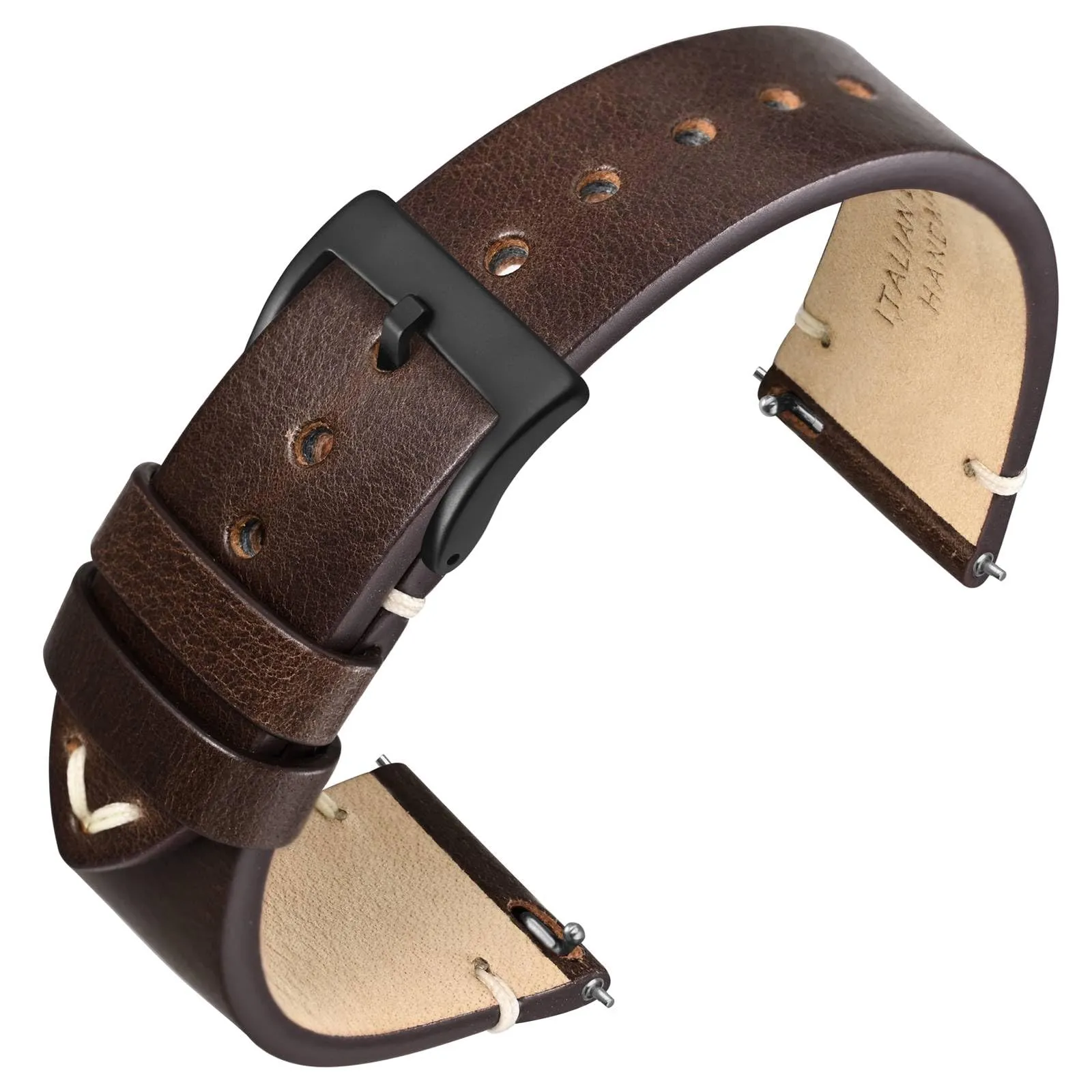 ANNEFIT Vintage Cinturino Orologio per Uomo Donna, Cinturini in Pelle Italiana, Sgancio Rapido e Fibbia Nera, Larghezza della banda 19mm (Marrone Scuro) - immagine 1