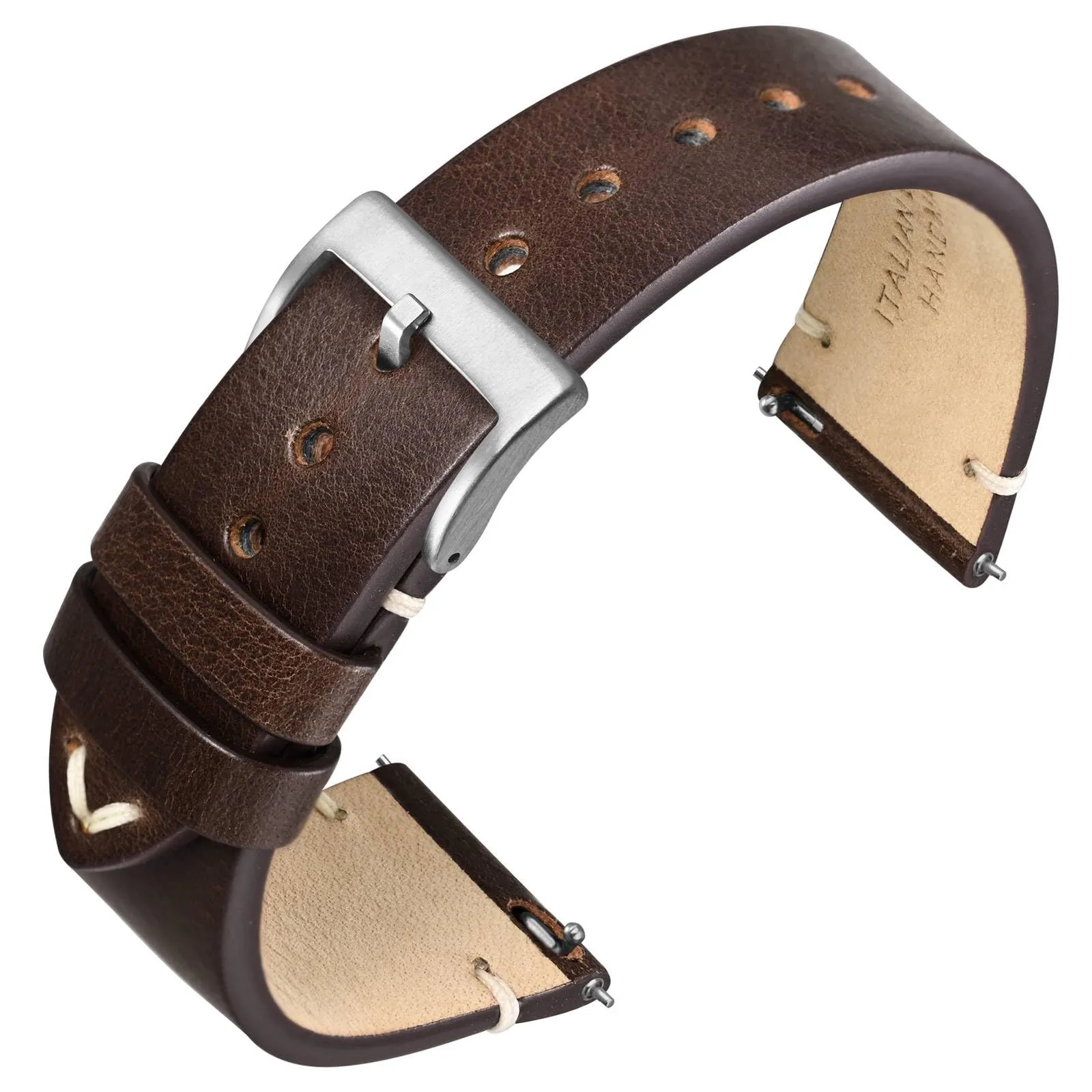 ANNEFIT Vintage Cinturino Orologio per Uomo Donna, Cinturini in Pelle Italiana, Sgancio Rapido, Larghezza della banda 24mm (Marrone Scuro) - immagine 1