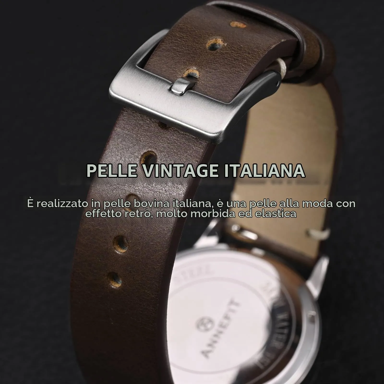 ANNEFIT Vintage Cinturino Orologio per Uomo Donna, Cinturini in Pelle Italiana, Sgancio Rapido, Larghezza della banda 24mm (Marrone Scuro) - immagine 3