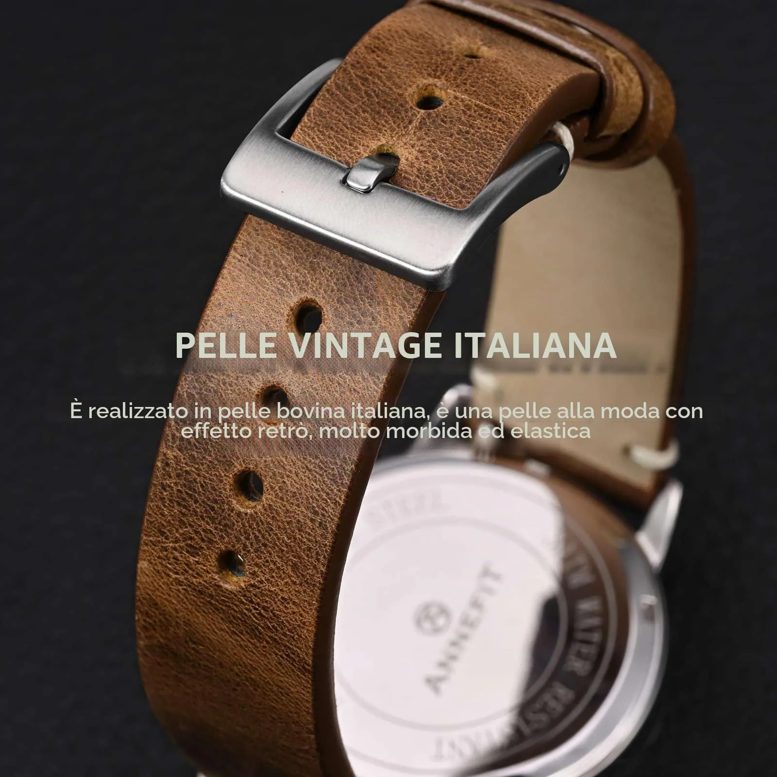 ANNEFIT Vintage Cinturino Orologio per Uomo Donna, Cinturini in Pelle Italiana, Sgancio Rapido, Larghezza della banda 24mm (Giallo Marrone) - immagine 3
