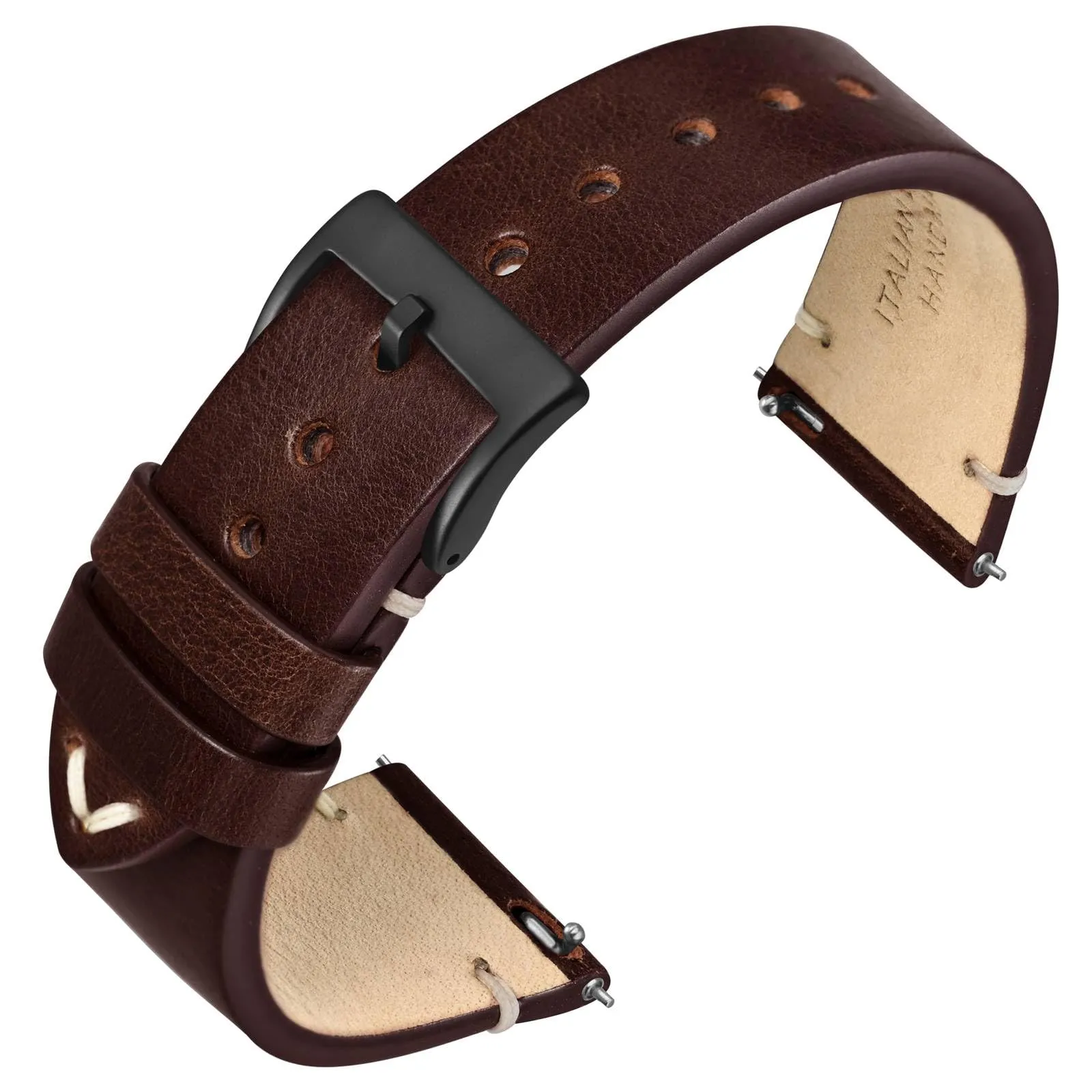 ANNEFIT Vintage Cinturino Orologio per Uomo Donna, Cinturini in Pelle Italiana, Sgancio Rapido e Fibbia Nera, Larghezza della banda 20mm (Marrone Castagna) - immagine 1