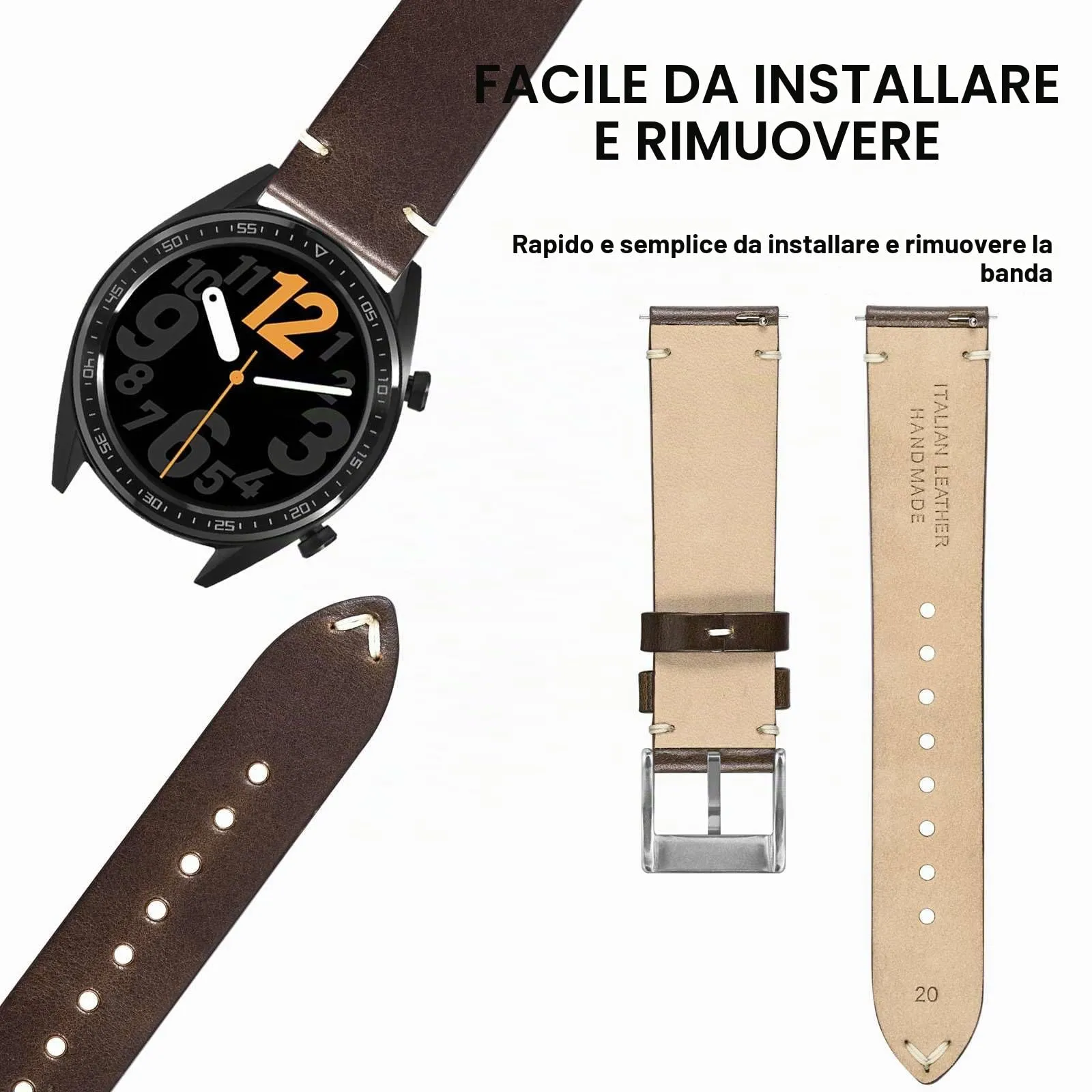 ANNEFIT Vintage Cinturino Orologio per Uomo Donna, Cinturini in Pelle Italiana, Sgancio Rapido, Larghezza della banda 19mm (Marrone Scuro) - immagine 7