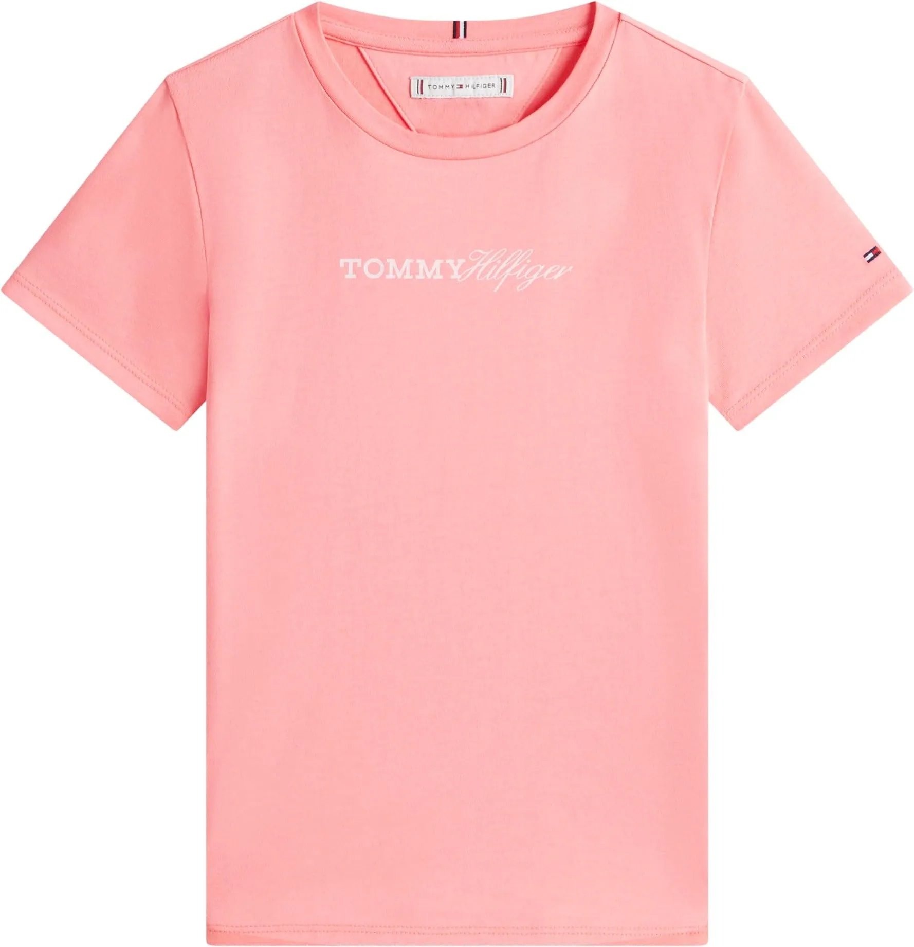Tommy Hilfiger Bambina T-Shirt Maniche Corte Script Slim Fit, Rosa (Tropical Blush), 16 Anni - immagine 5