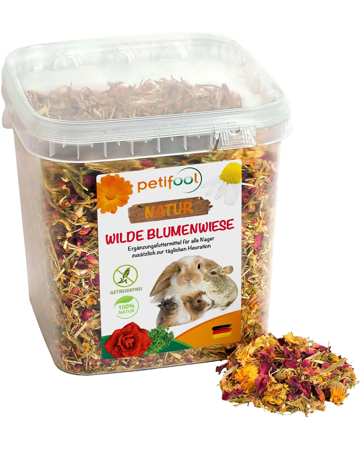 petifool - Integratore per cibo per roditori "Prato fiorito selvaggio", cibo per congili naturale e sano, confezione da 1 pezzo (1 x 600 g) - immagine 1