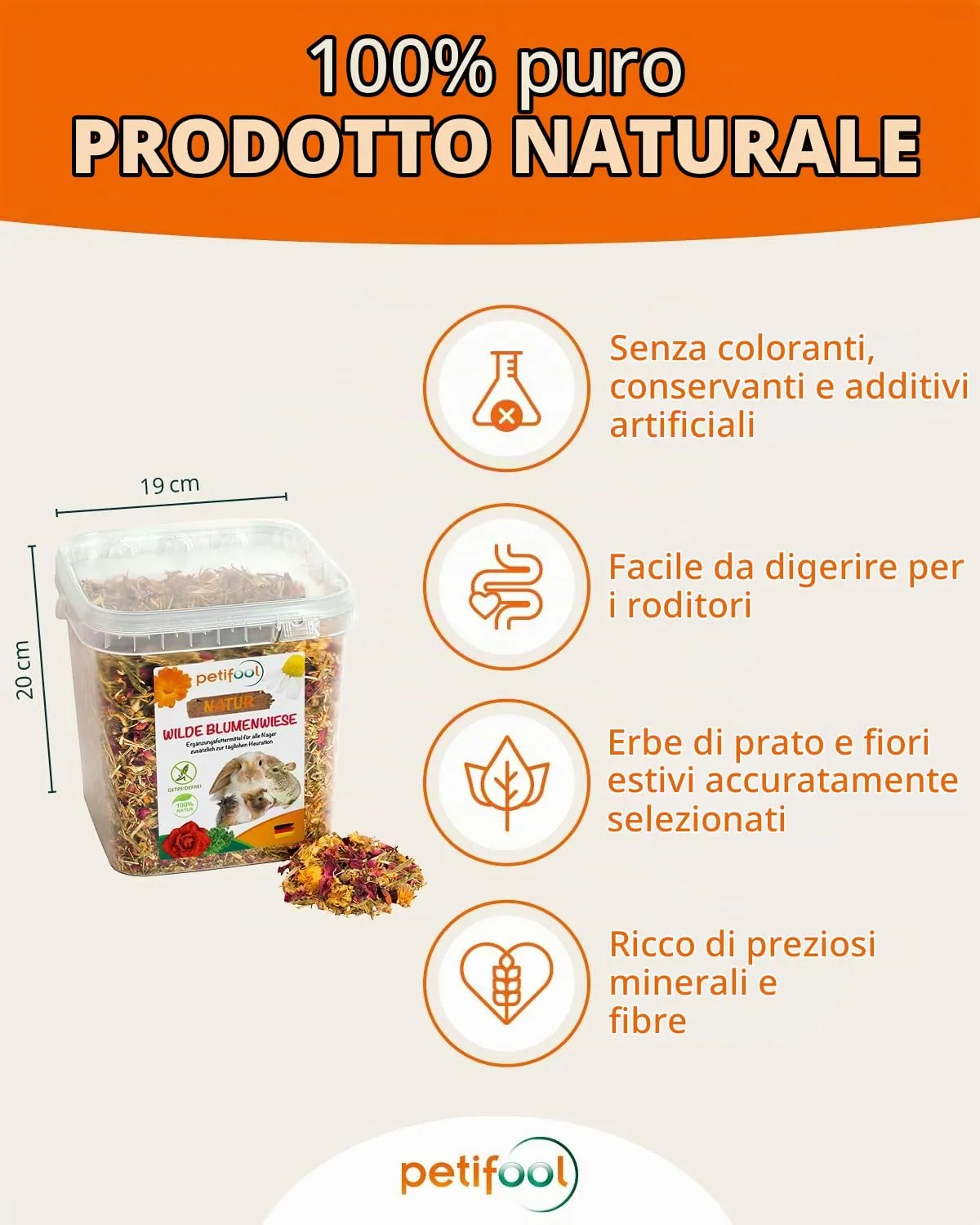 petifool - Integratore per cibo per roditori "Prato fiorito selvaggio", cibo per congili naturale e sano, confezione da 1 pezzo (1 x 600 g) - immagine 2