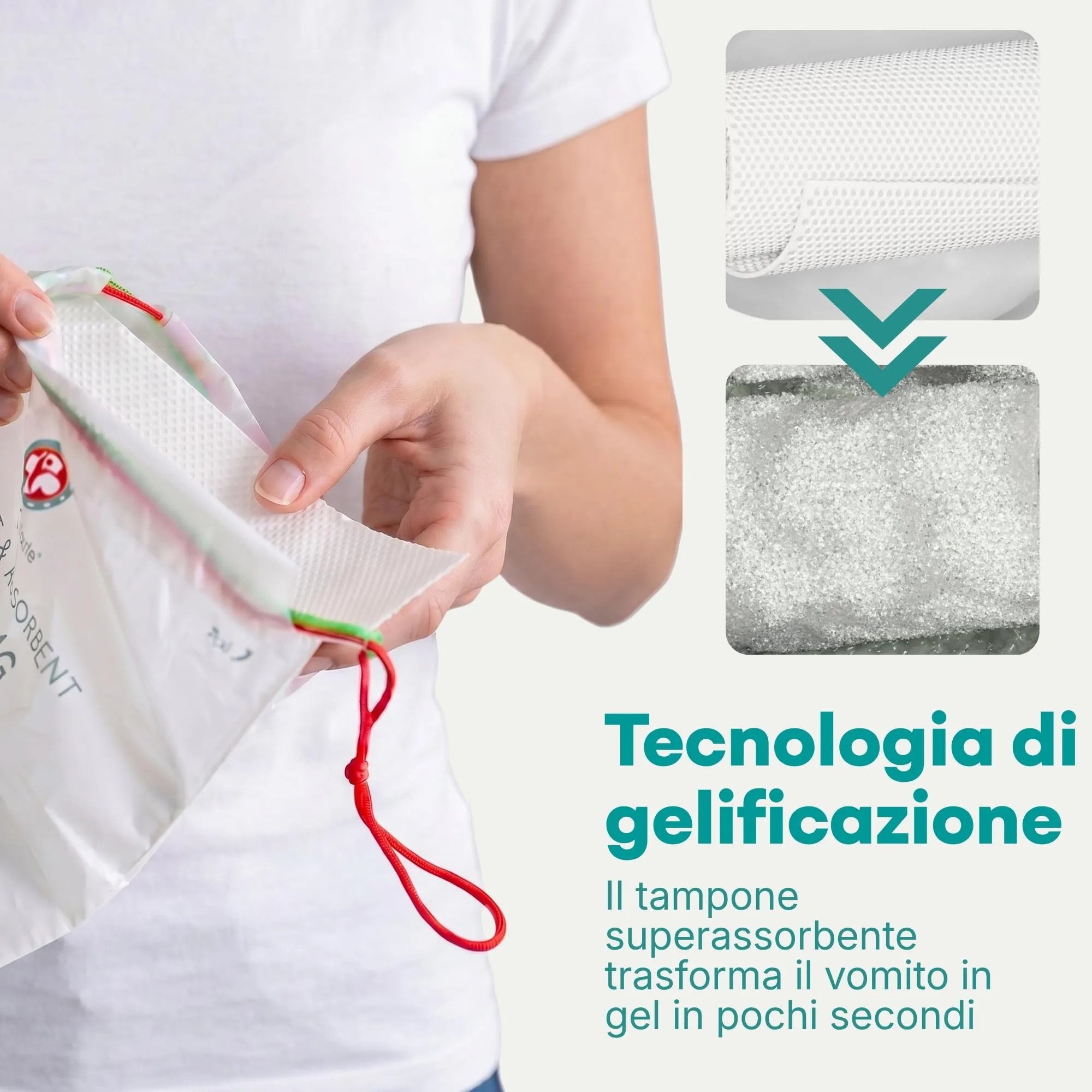 Sacchetti Vomito con tamponi super assorbenti + salviettine detergenti [22] – Buste per Vomito Zero Odori - Sigillabili, Trasformano il Vomito in Gel, Capienza fino a 750ml – Sacchetti Viaggio - immagine 3