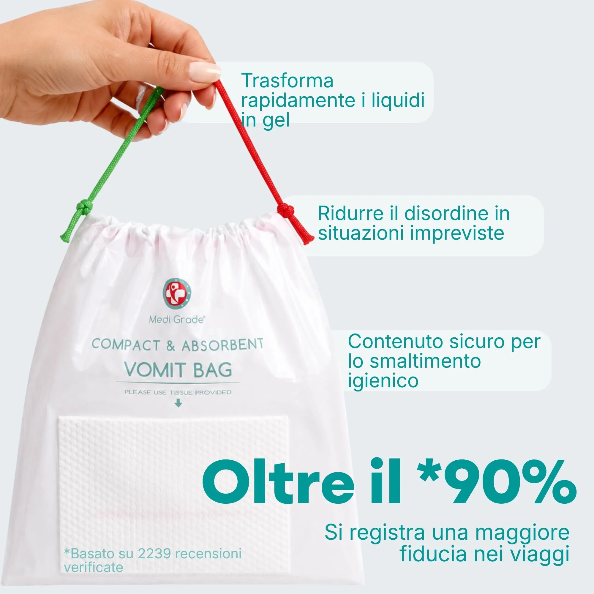 Sacchetti Vomito con tamponi super assorbenti + salviettine detergenti [22] – Buste per Vomito Zero Odori - Sigillabili, Trasformano il Vomito in Gel, Capienza fino a 750ml – Sacchetti Viaggio - immagine 7