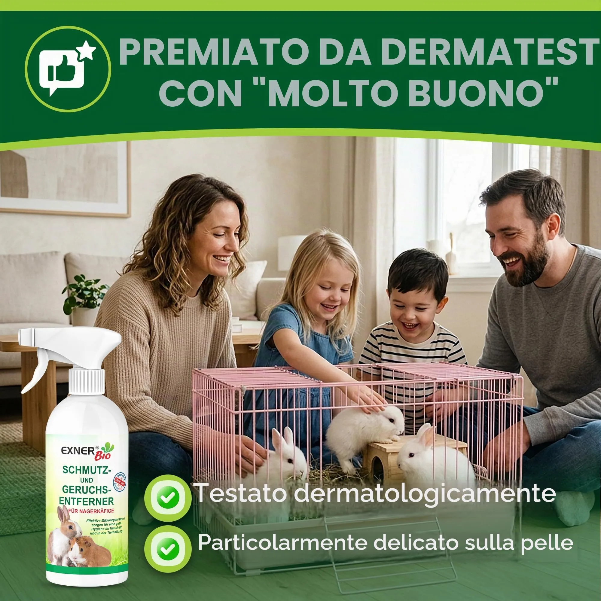 Exner Bio Detergente enzimatico per gabbie di roditori, eliminatore di odori e neutralizzatore di odori contro urina, feci e odori di animali, con microrganismi efficaci per una rimozione permanente - immagine 2