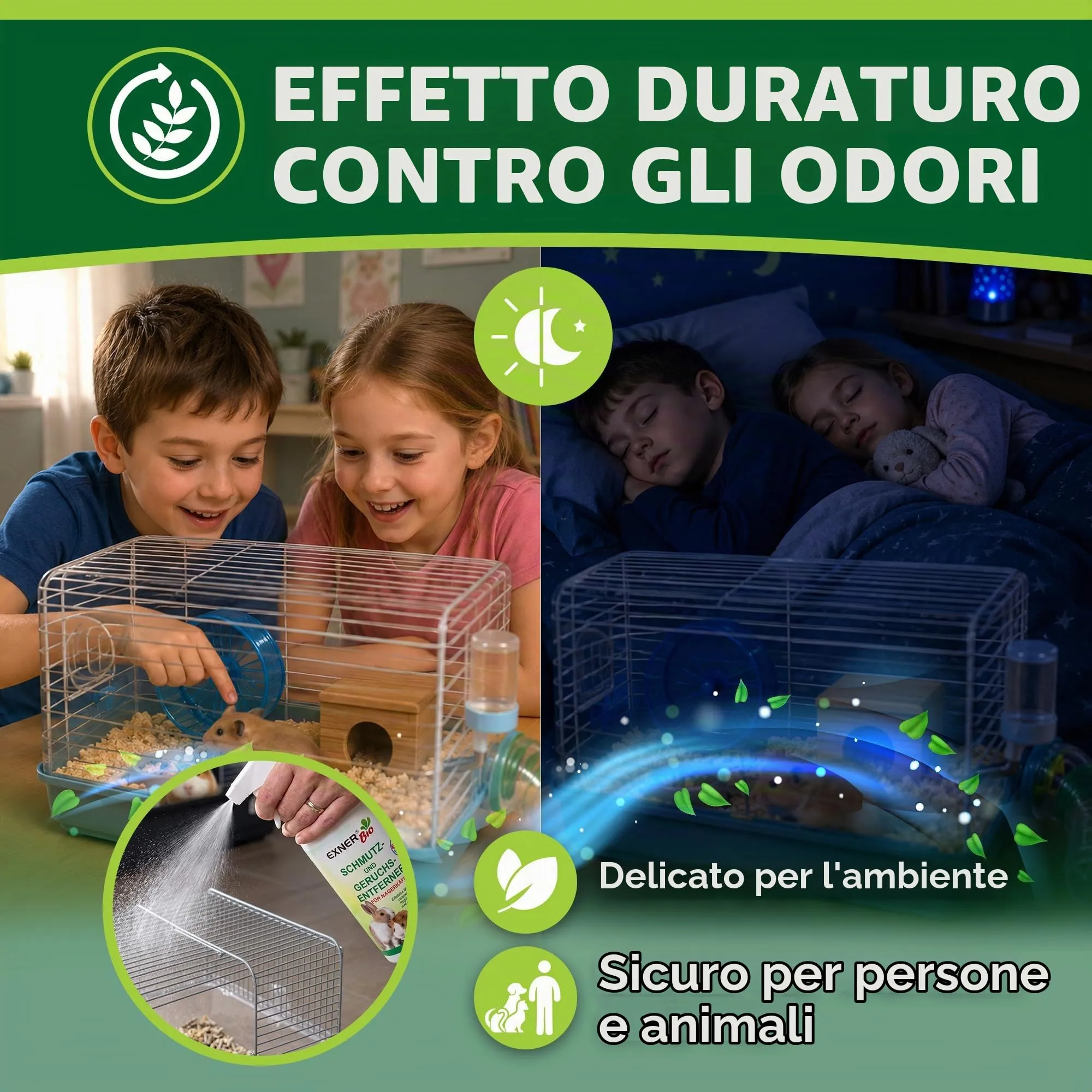 Exner Bio Detergente enzimatico per gabbie di roditori, eliminatore di odori e neutralizzatore di odori contro urina, feci e odori di animali, con microrganismi efficaci per una rimozione permanente - immagine 4