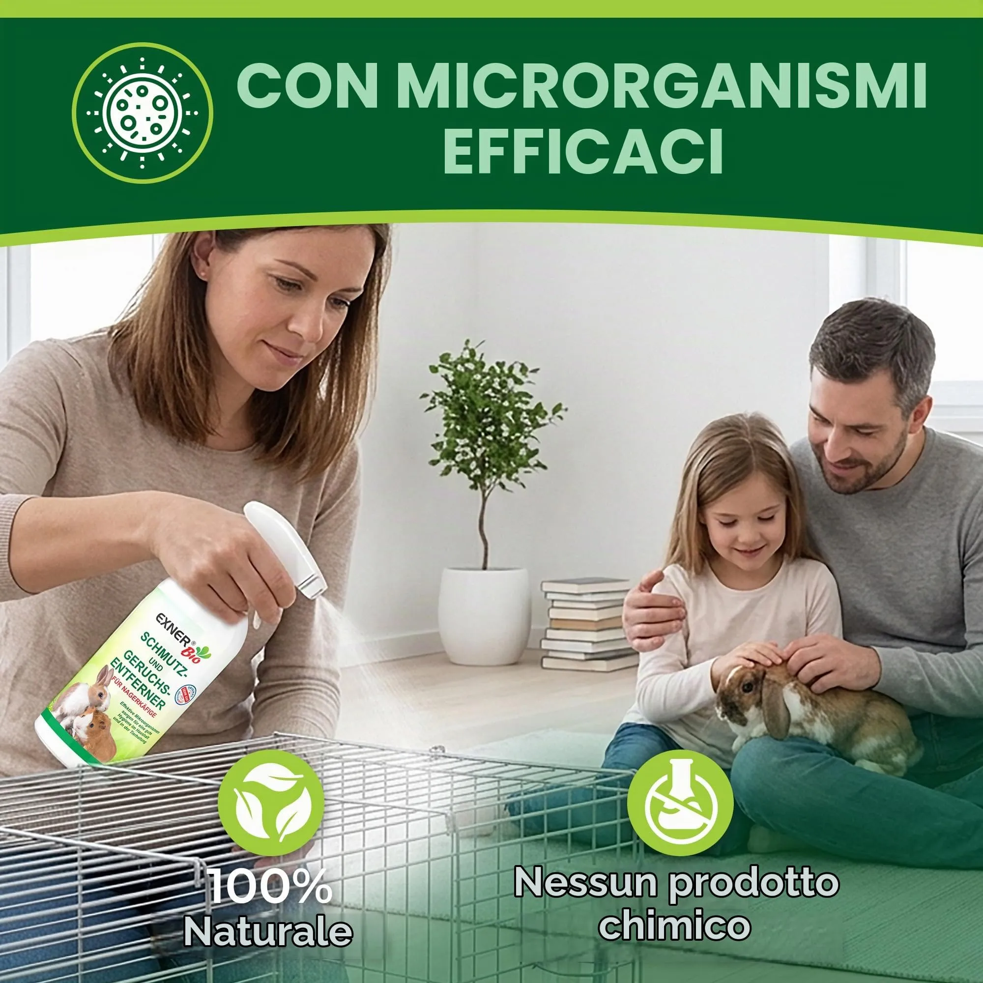 Exner Bio Detergente enzimatico per gabbie di roditori, eliminatore di odori e neutralizzatore di odori contro urina, feci e odori di animali, con microrganismi efficaci per una rimozione permanente - immagine 6