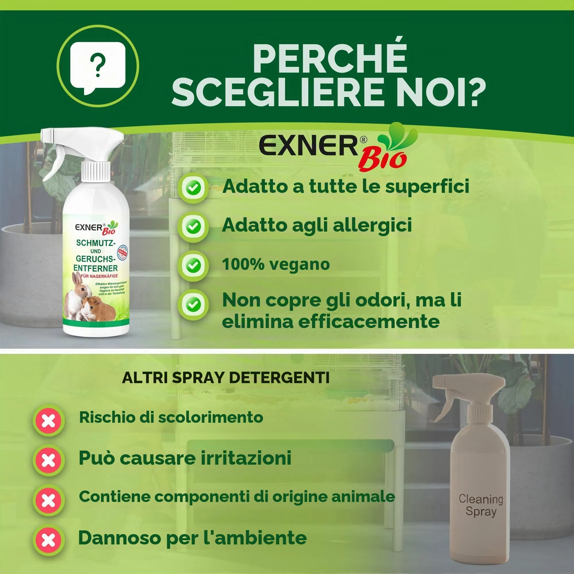 Exner Bio Detergente enzimatico per gabbie di roditori, eliminatore di odori e neutralizzatore di odori contro urina, feci e odori di animali, con microrganismi efficaci per una rimozione permanente - immagine 7