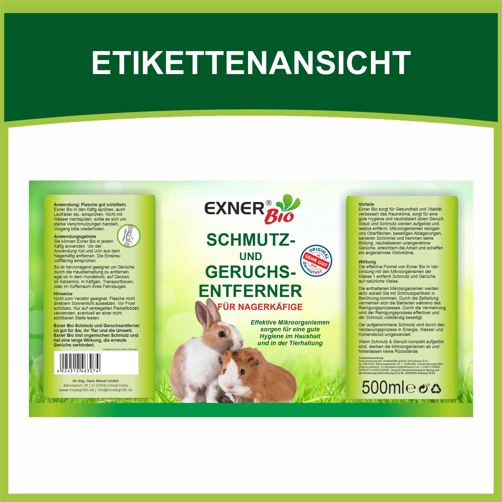 Exner Bio Detergente enzimatico per gabbie di roditori, eliminatore di odori e neutralizzatore di odori contro urina, feci e odori di animali, con microrganismi efficaci per una rimozione permanente - immagine 8