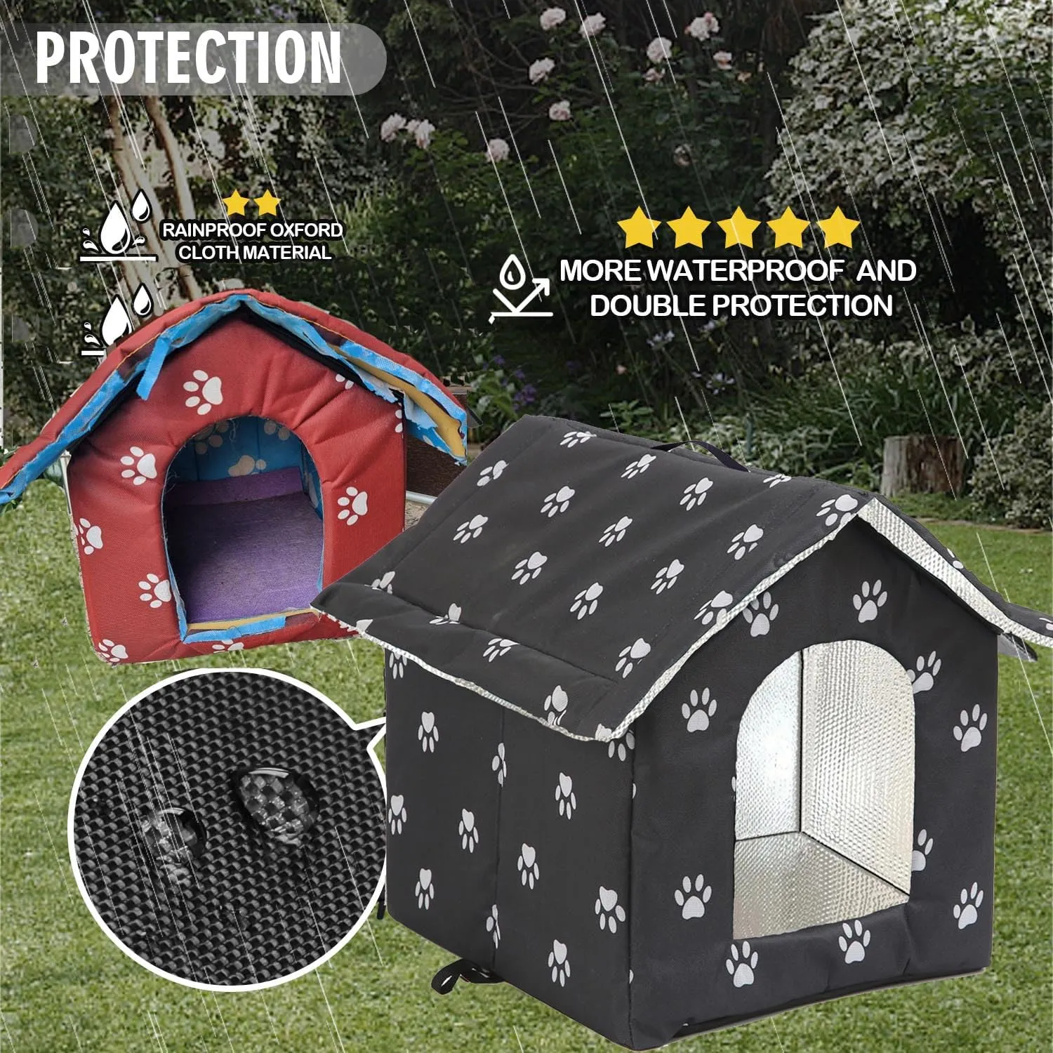Casetta per Gatti per Esterni, Casetta per Gatti, Impermeabile, Cuccia Gatto Esterno Inverno con Tenda Timovibile - immagine 4