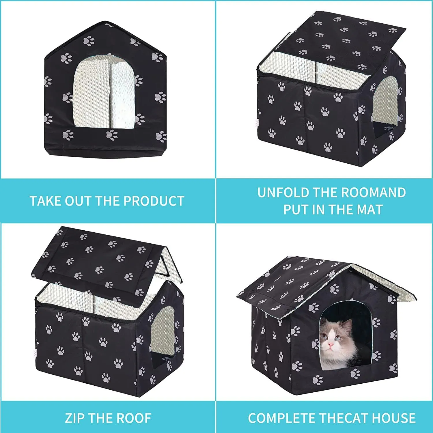 Casetta per Gatti per Esterni, Casetta per Gatti, Impermeabile, Cuccia Gatto Esterno Inverno con Tenda Timovibile - immagine 8