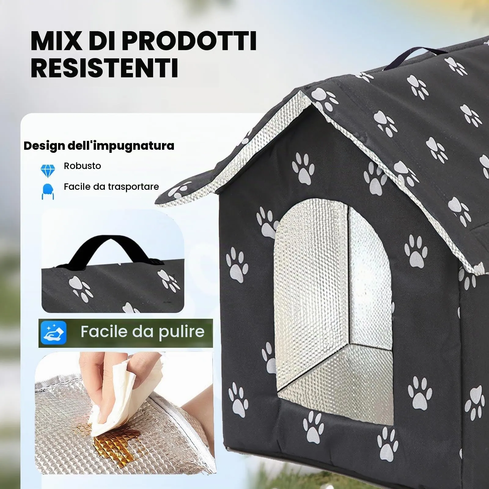 Casetta per Gatti per Esterni, Casetta per Gatti, Impermeabile, Cuccia Gatto Esterno Inverno con Tenda Timovibile - immagine 2