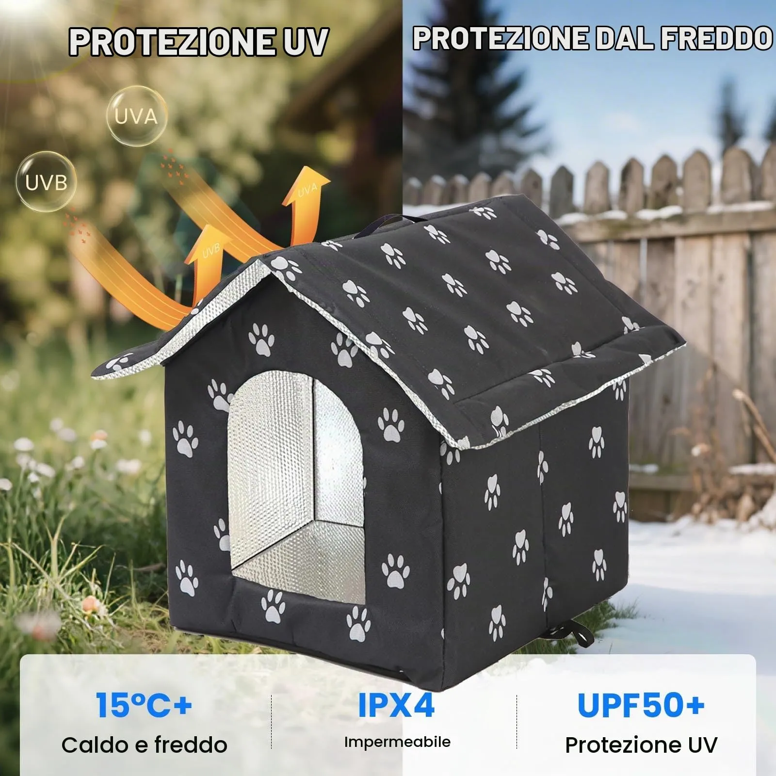 Casetta per Gatti per Esterni, Casetta per Gatti, Impermeabile, Cuccia Gatto Esterno Inverno con Tenda Timovibile - immagine 3