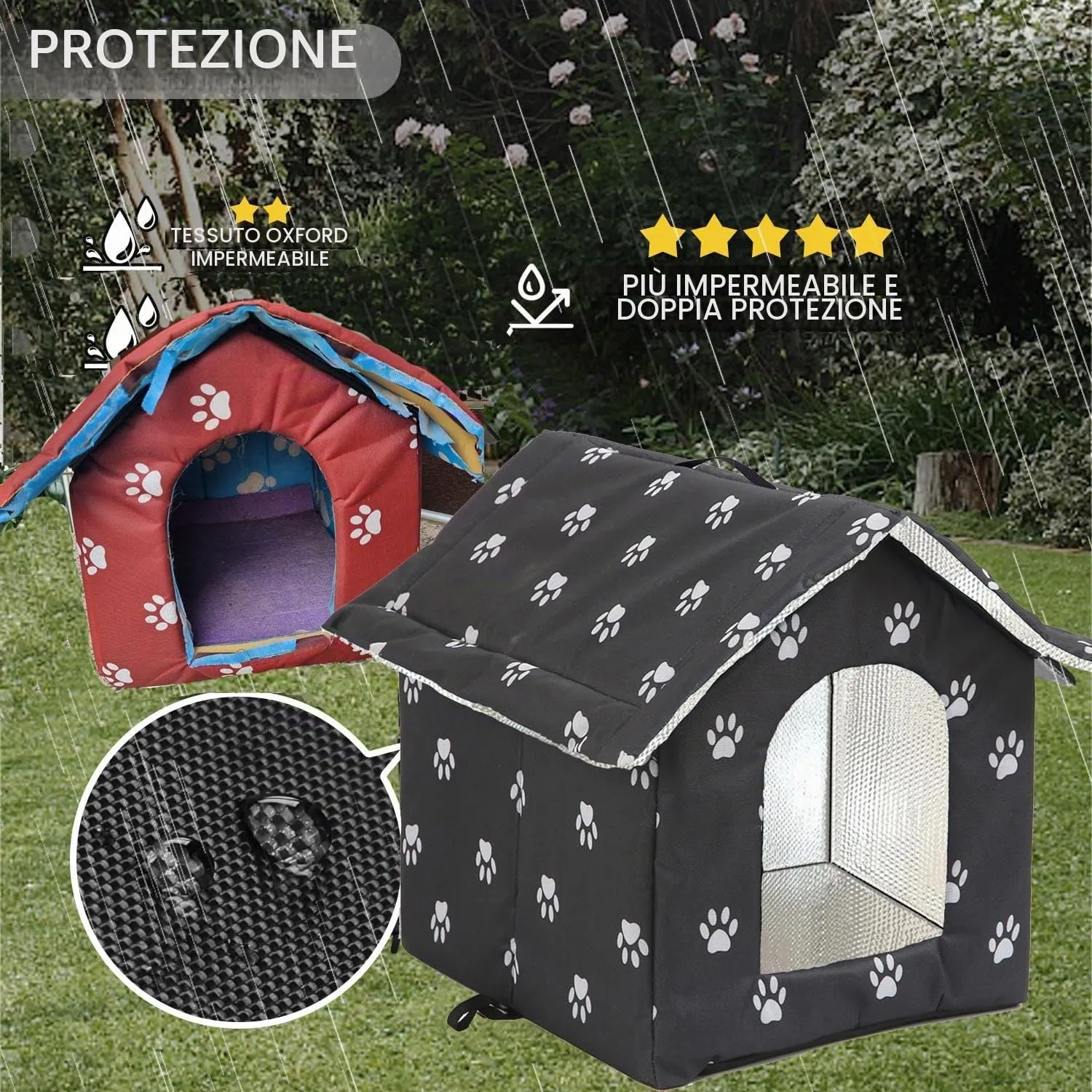 Casetta per Gatti per Esterni, Casetta per Gatti, Impermeabile, Cuccia Gatto Esterno Inverno con Tenda Timovibile - immagine 4