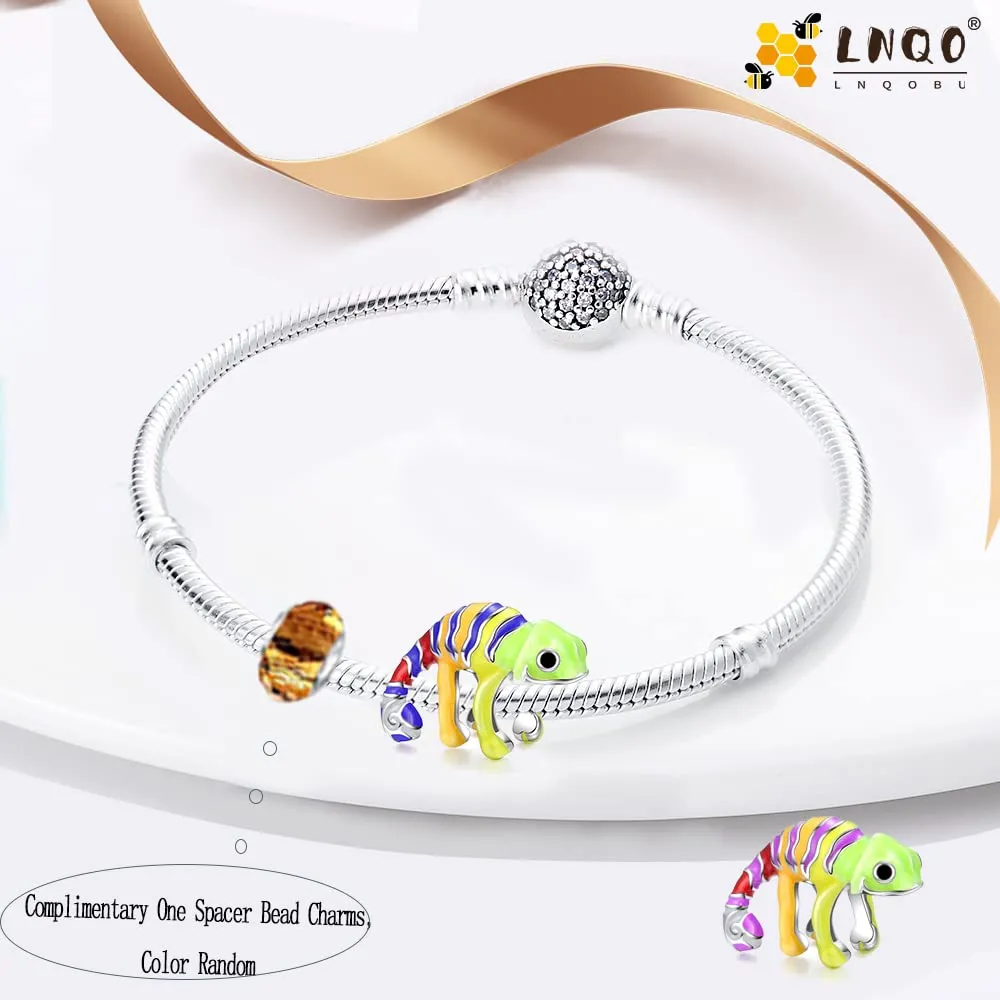 LNQOBU Ciondolo camaleonte Charm Donna Argento Sterling 925 Bead Charm da Donna per Bracciali e Collane - immagine 4