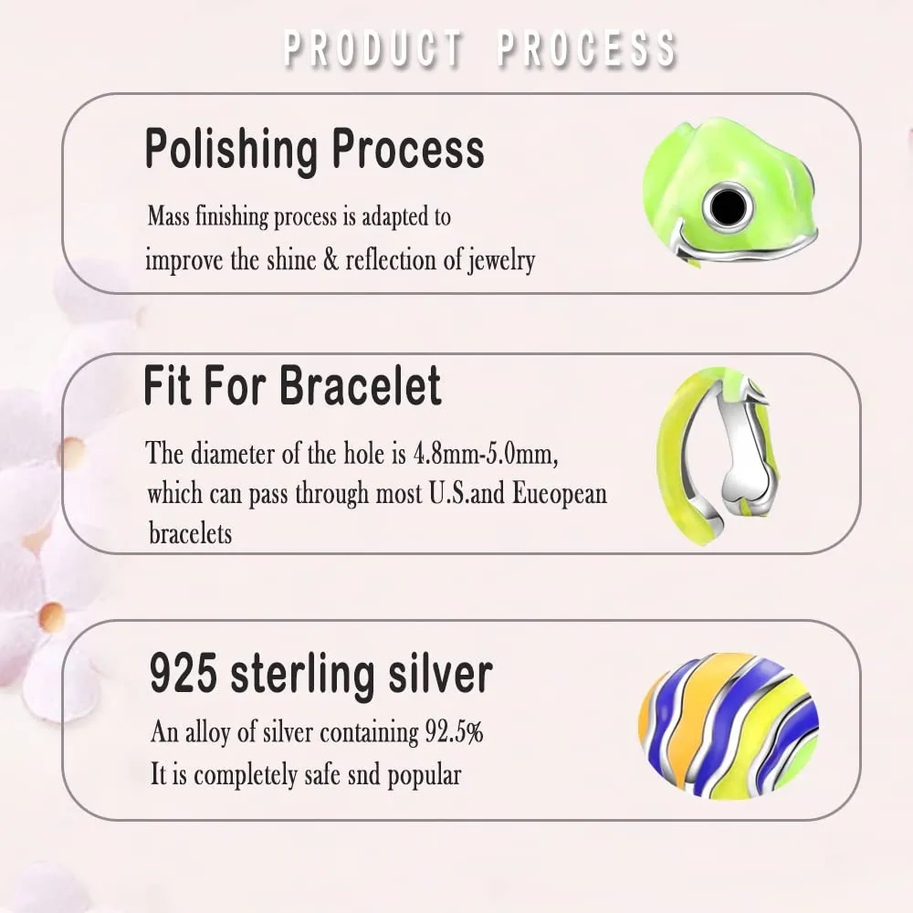 LNQOBU Ciondolo camaleonte Charm Donna Argento Sterling 925 Bead Charm da Donna per Bracciali e Collane - immagine 5