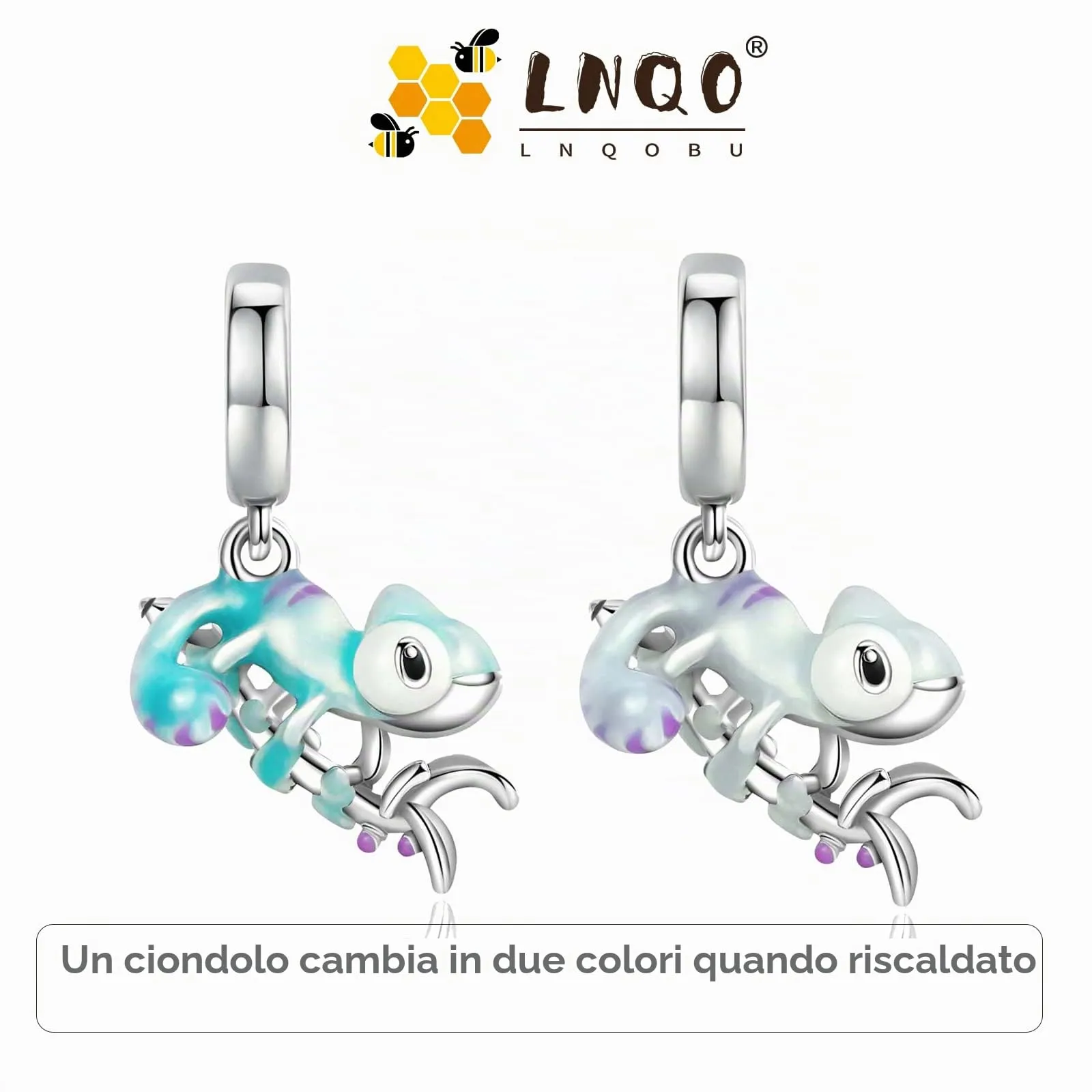LNQOBU Ciondolo camaleonte Charm Donna Argento Sterling 925 Bead Charm da Donna per Bracciali e Collane - immagine 3