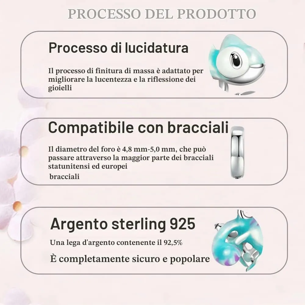 LNQOBU Ciondolo camaleonte Charm Donna Argento Sterling 925 Bead Charm da Donna per Bracciali e Collane - immagine 6