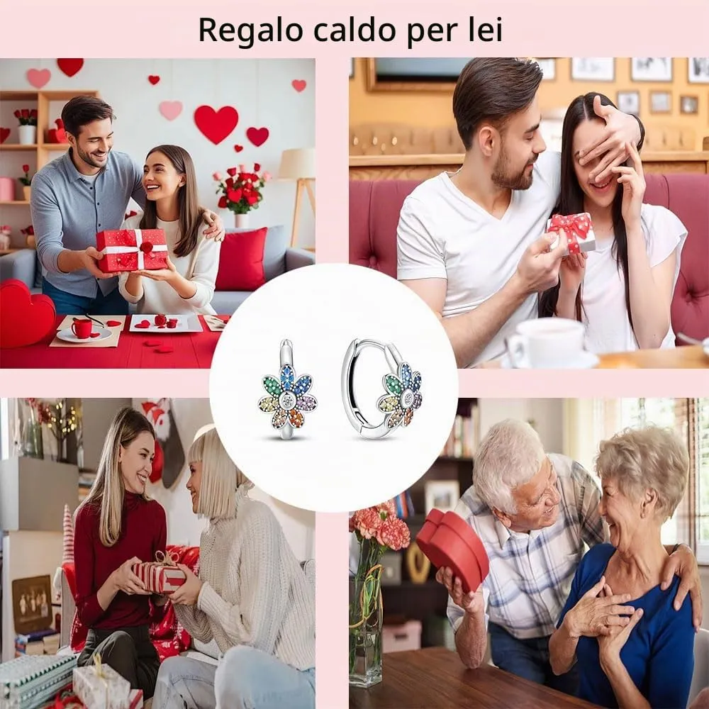 QIKAOLA S925 Orecchini in argento da donna Orecchini a cerchio ipoallergenici Orecchini Huggie con zirconia cubica - immagine 6
