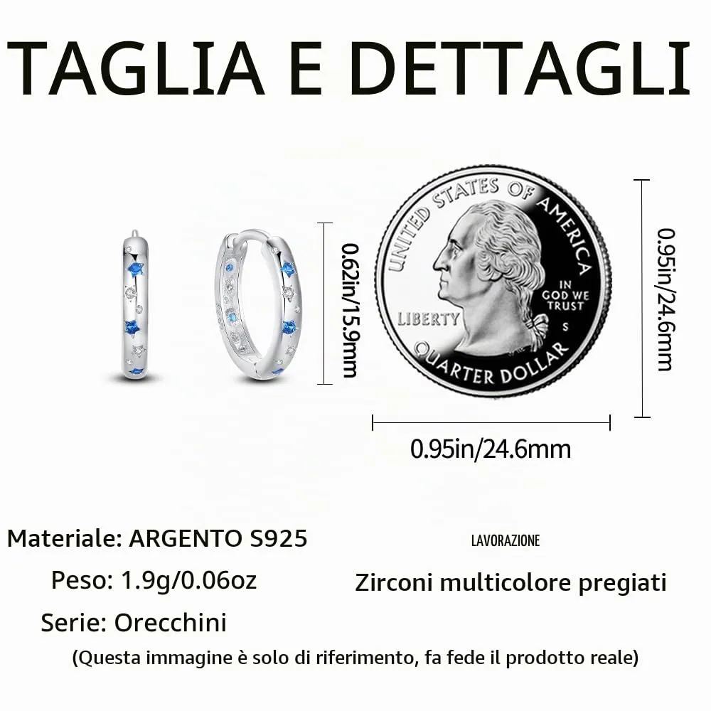 QIKAOLA S925 Orecchini in argento da donna Orecchini a cerchio ipoallergenici Orecchini Huggie con zirconia cubica - immagine 3