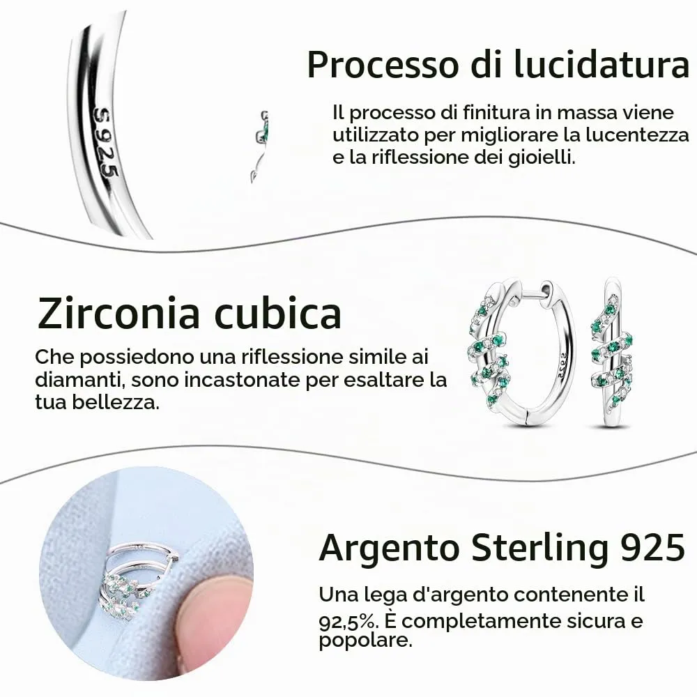 QIKAOLA S925 Orecchini in argento da donna Orecchini a cerchio ipoallergenici Orecchini Huggie con zirconia cubica - immagine 3
