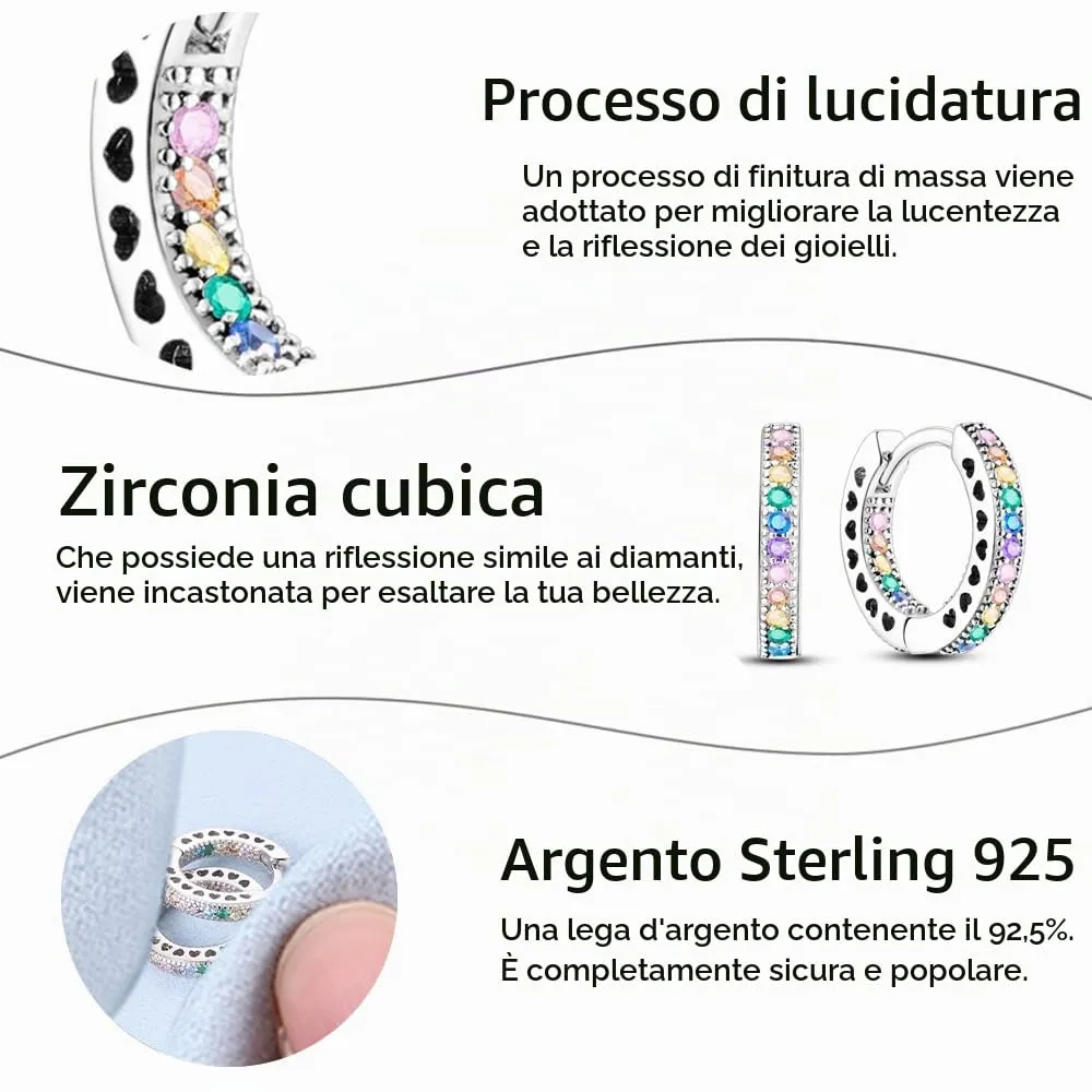 QIKAOLA S925 Orecchini in argento da donna Orecchini a cerchio ipoallergenici Orecchini Huggie con zirconia cubica - immagine 3