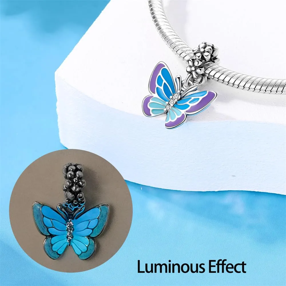 LNQOBU Ciondolo Lucciola Scintillante Glow in the Dark Charm Camaleonte Argento Sterling 925 Per Bracciali e Collane - immagine 3