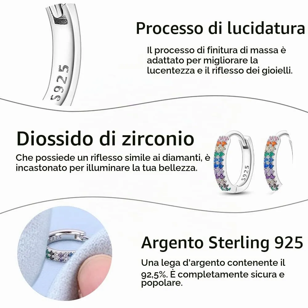 QIKAOLA S925 Orecchini in argento da donna Orecchini a cerchio ipoallergenici Orecchini Huggie con zirconia cubica - immagine 3