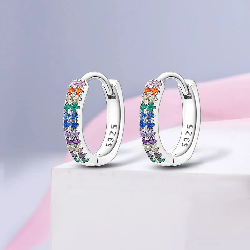 QIKAOLA S925 Orecchini in argento da donna Orecchini a cerchio ipoallergenici Orecchini Huggie con zirconia cubica - immagine 5