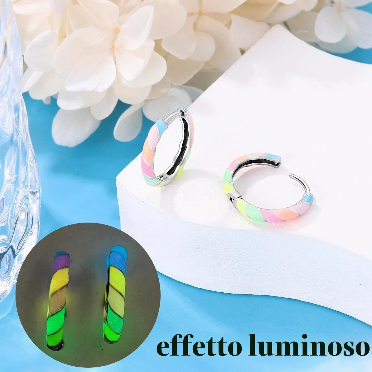 QIKAOLA S925 Orecchini in argento da donna Orecchini a cerchio ipoallergenici Orecchini Huggie con zirconia cubica - immagine 5