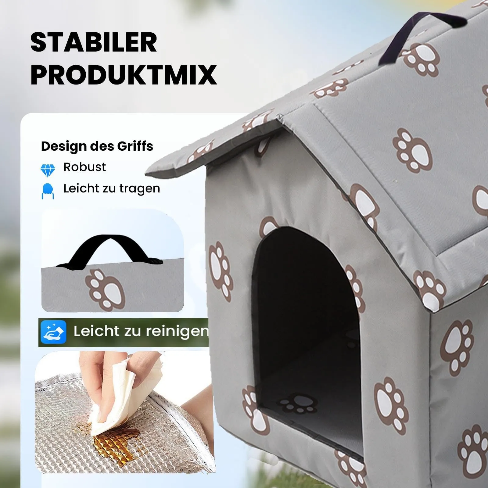 Casetta per Gatti per Esterni, Casetta per Gatti, Impermeabile, Cuccia Gatto Esterno Inverno con Tenda Timovibile (Grigio, M) - immagine 2