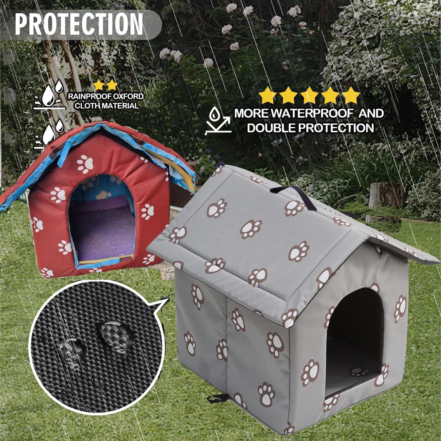 Casetta per Gatti per Esterni, Casetta per Gatti, Impermeabile, Cuccia Gatto Esterno Inverno con Tenda Timovibile (Grigio, M) - immagine 3
