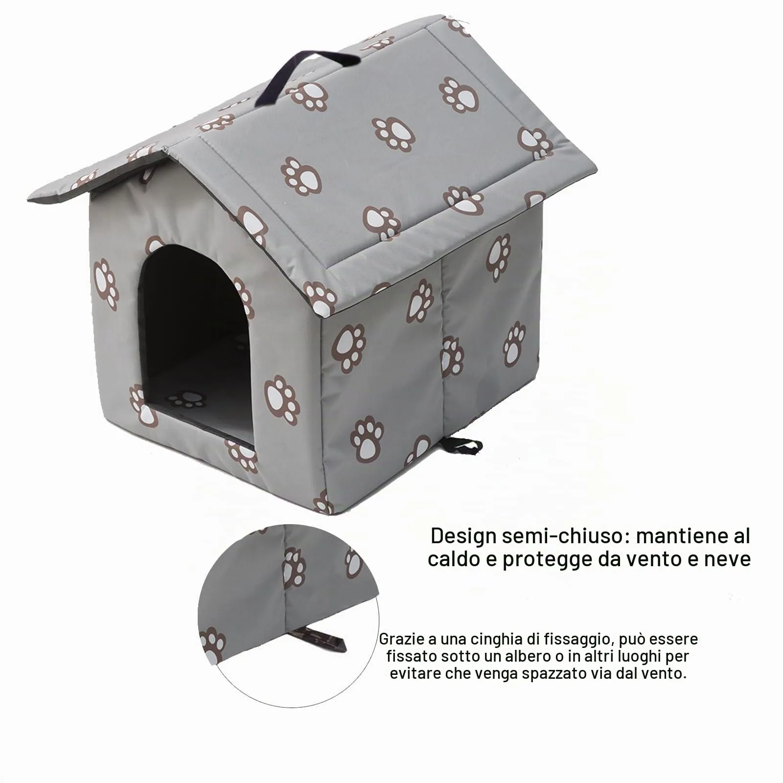 Casetta per Gatti per Esterni, Casetta per Gatti, Impermeabile, Cuccia Gatto Esterno Inverno con Tenda Timovibile (Grigio, M) - immagine 5
