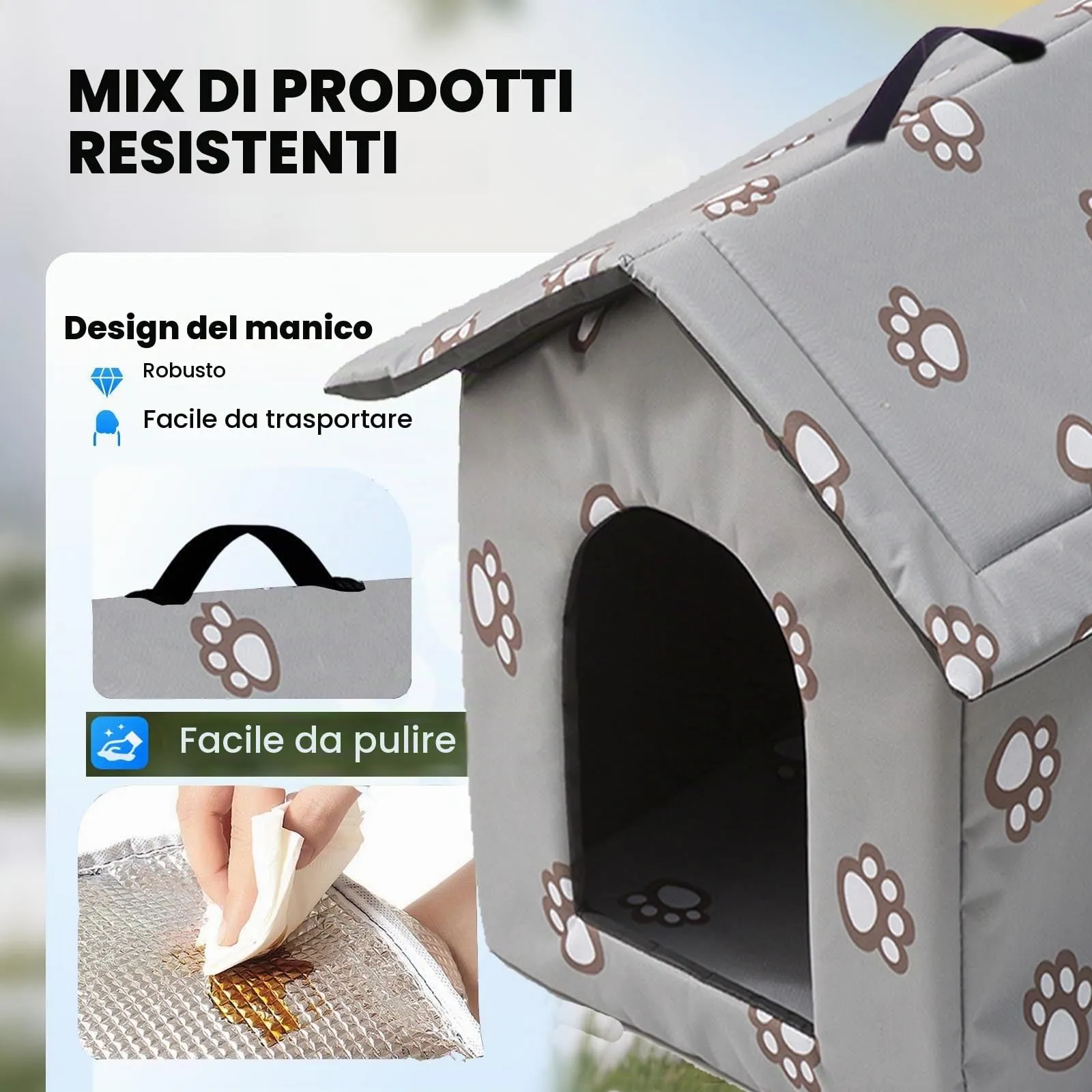 Casetta per Gatti per Esterni, Casetta per Gatti, Impermeabile, Cuccia Gatto Esterno Inverno con Tenda Timovibile - immagine 2