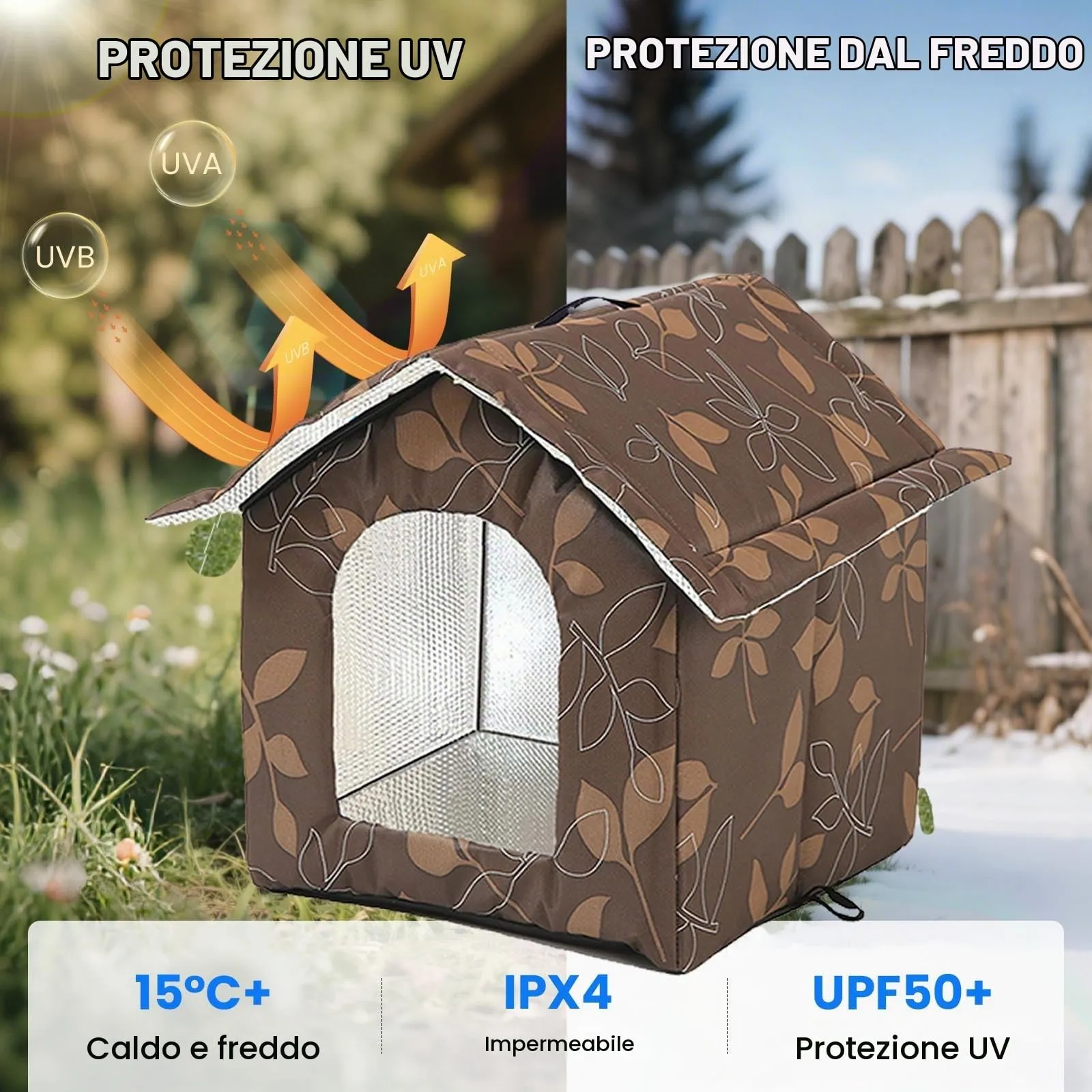 Casetta per Gatti per Esterni, Casetta per Gatti, Impermeabile, Cuccia Gatto Esterno Inverno con Tenda Timovibile - immagine 4