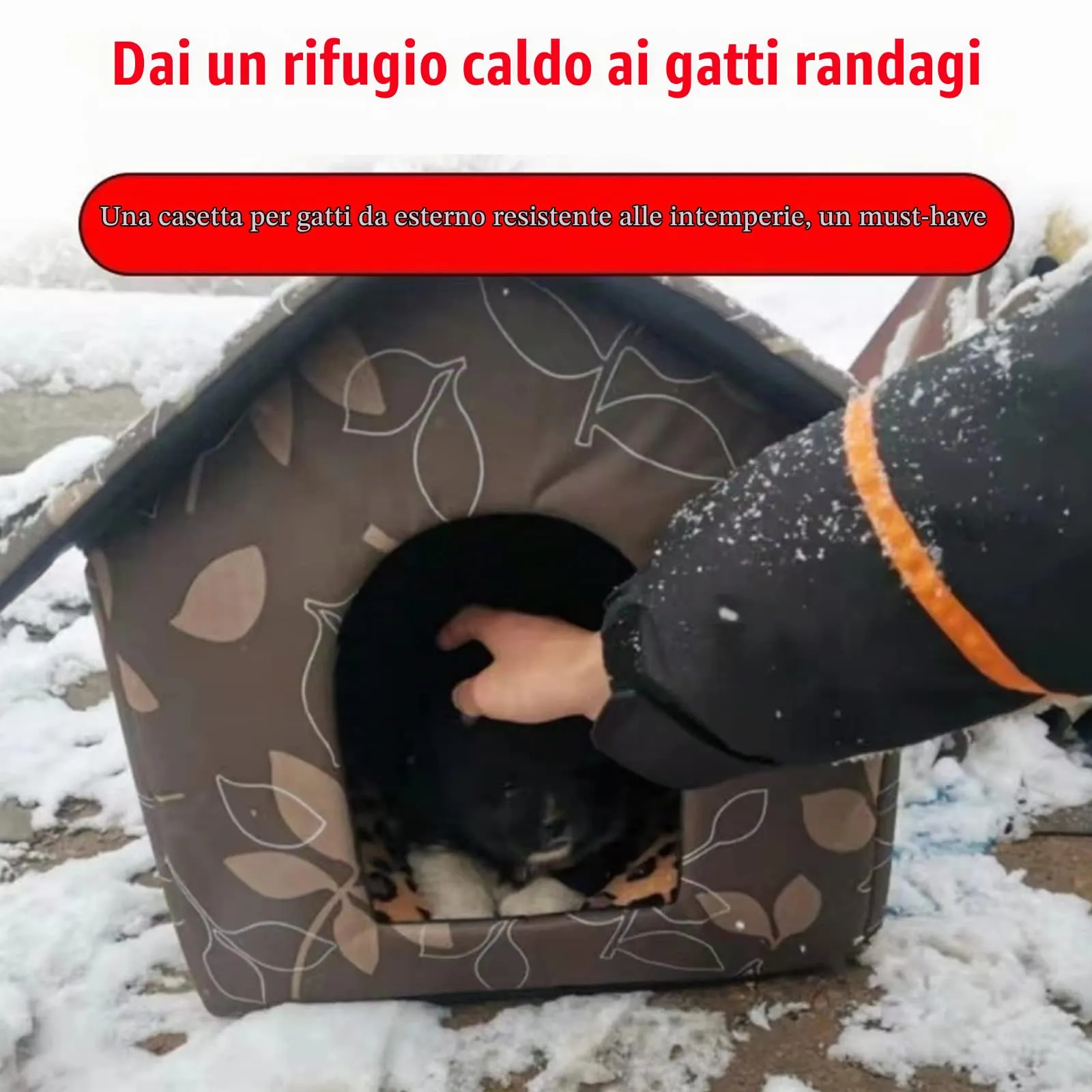 Casetta per Gatti per Esterni, Casetta per Gatti, Impermeabile, Cuccia Gatto Esterno Inverno con Tenda Timovibile - immagine 8