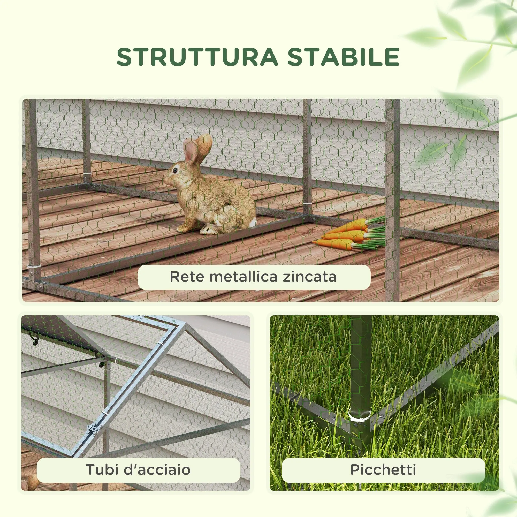 PawHut Gabbia per Animali Tetto in Oxford 198x100x120 cm Verde e Argento - immagine 5