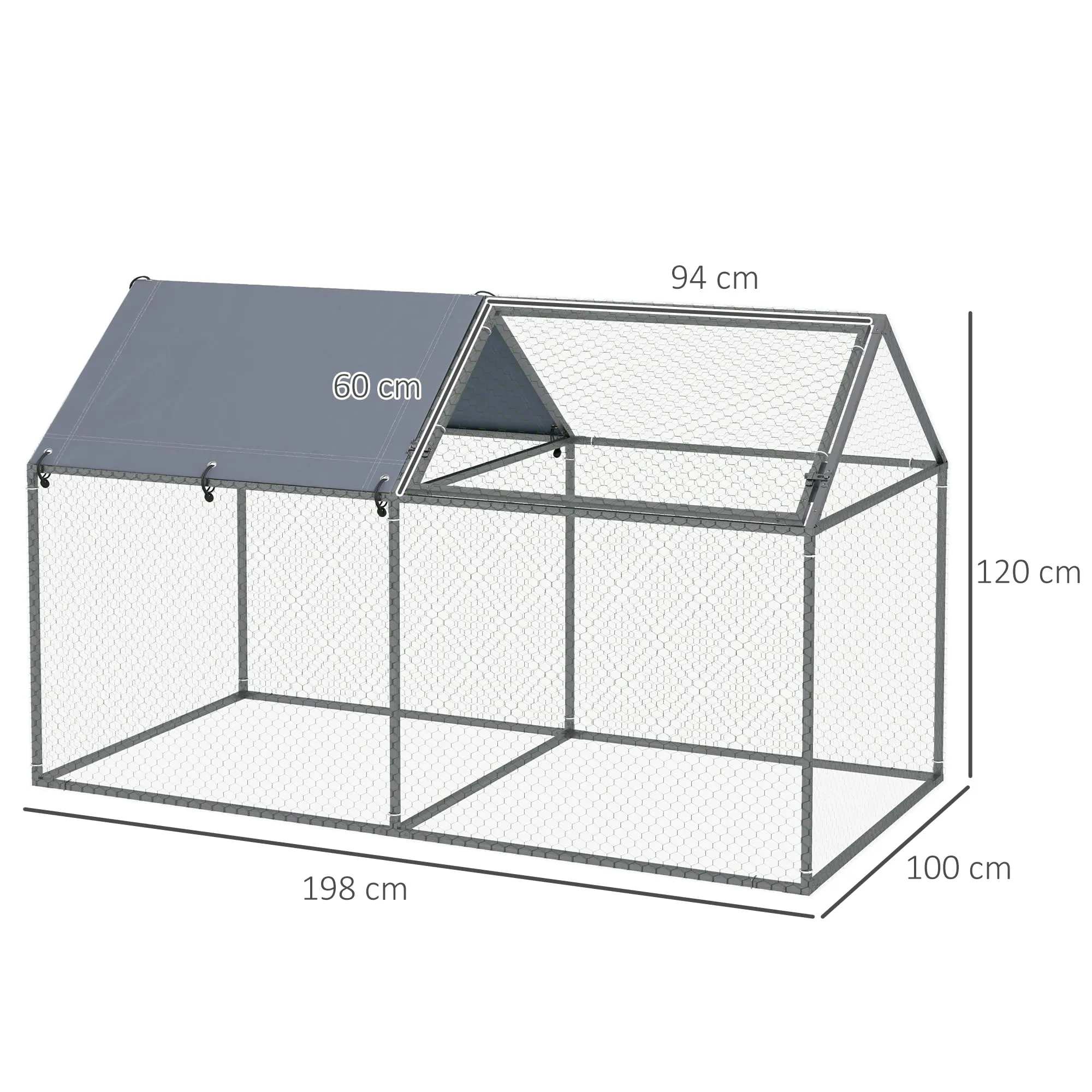 PawHut Gabbia per Animali Tetto in Oxford 198x100x120 cm Verde e Argento - immagine 7