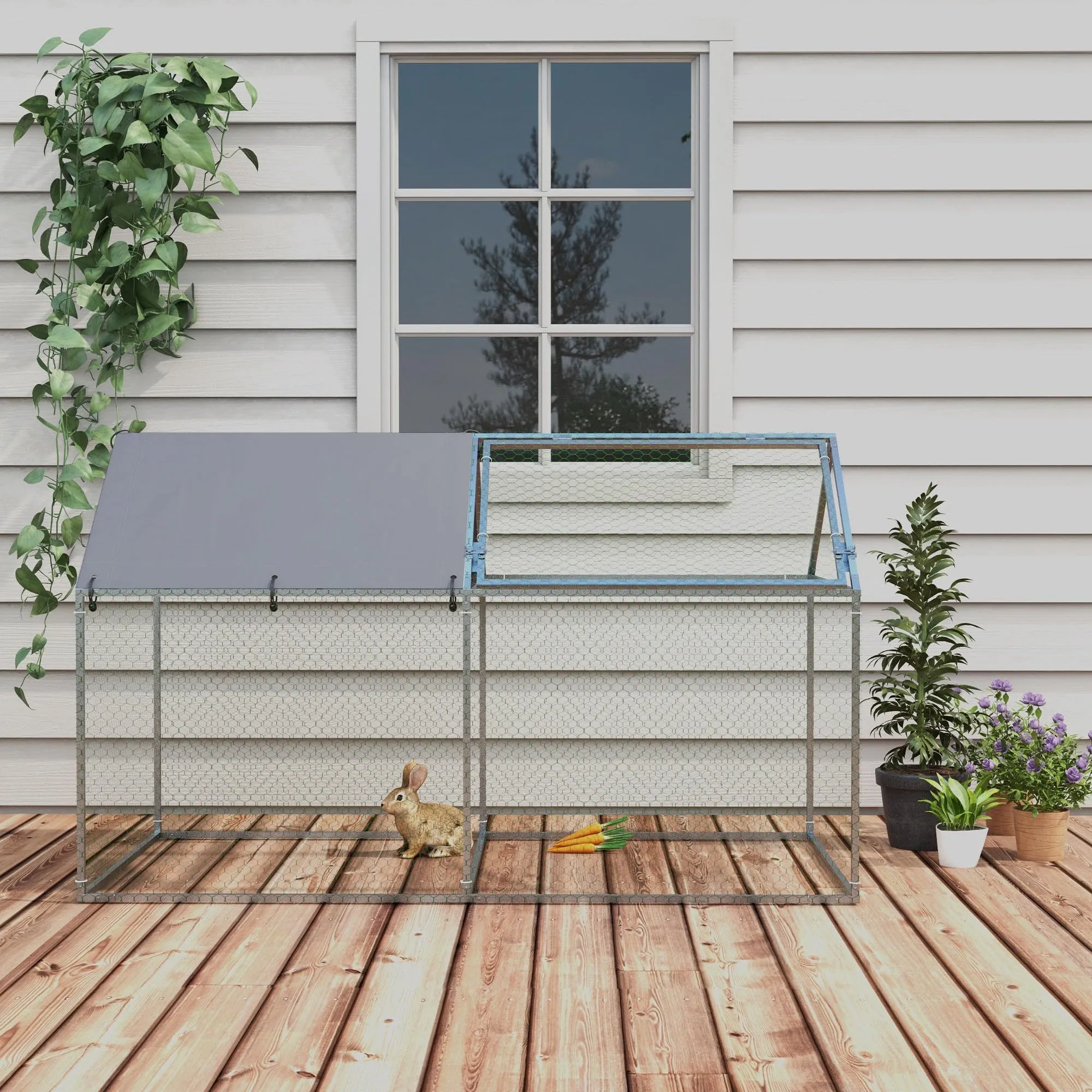 PawHut Gabbia per Animali Tetto in Oxford 198x100x120 cm Verde e Argento - immagine 9