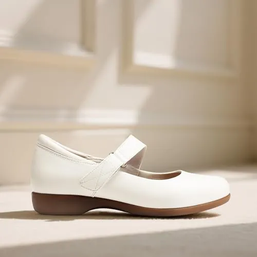 DREAM PAIRS Ballerine da donna Mary Jane, comode, da ufficio, eleganti e da lavoro, con cinturino alla caviglia, bianco, 37.5 EU - immagine 2